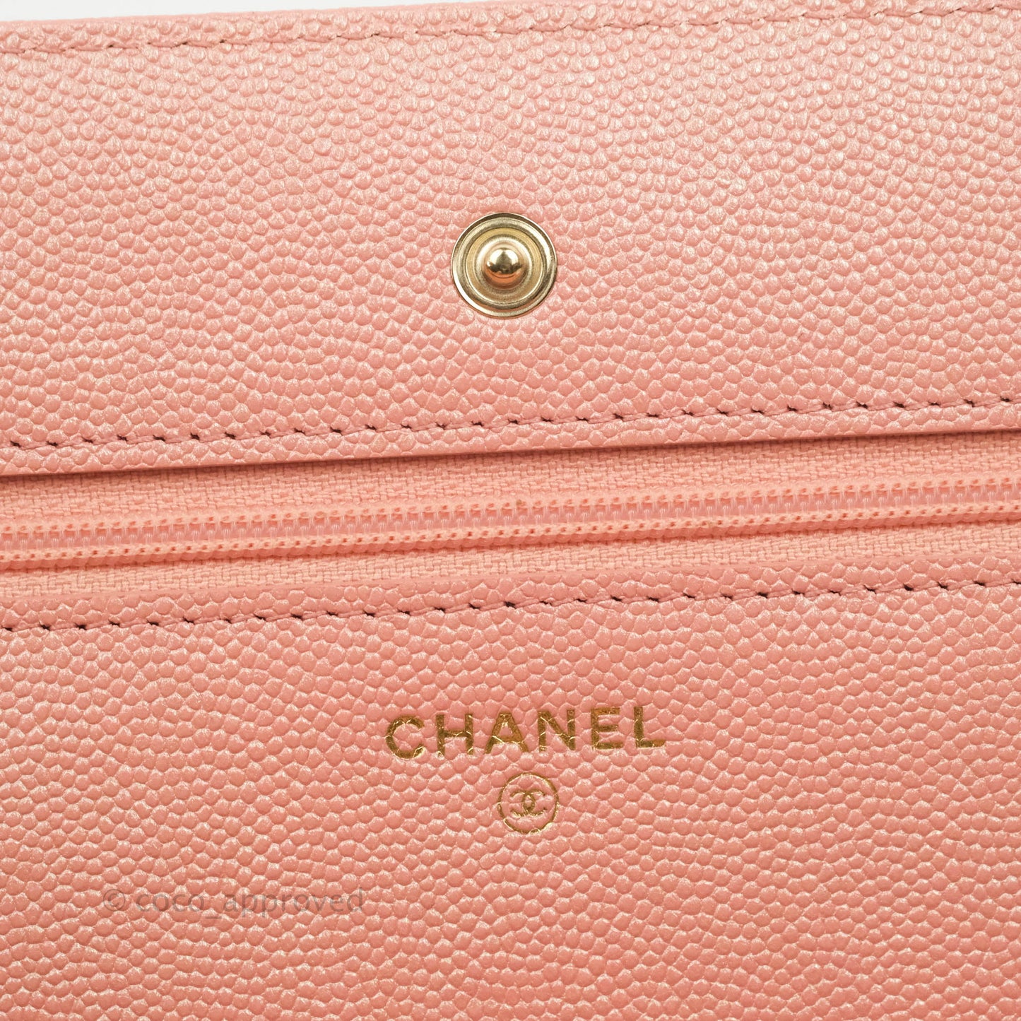 Chanel Quilted Wallet on Chain WOC Iridescent Pink Caviar Gold Hardware 19S