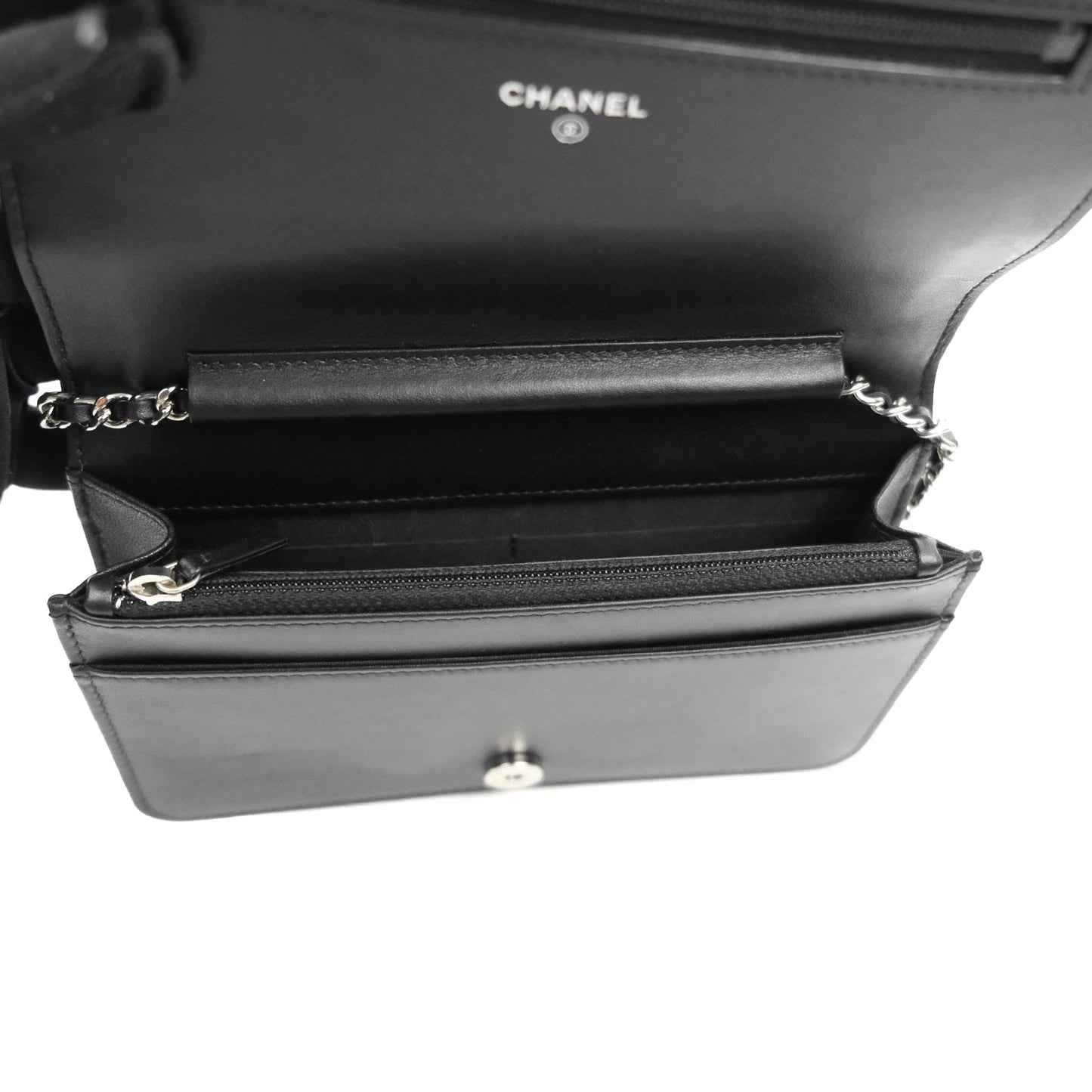 Chanel Camellia Wallet on Chain WOC Black Calfskin Silver Hardware