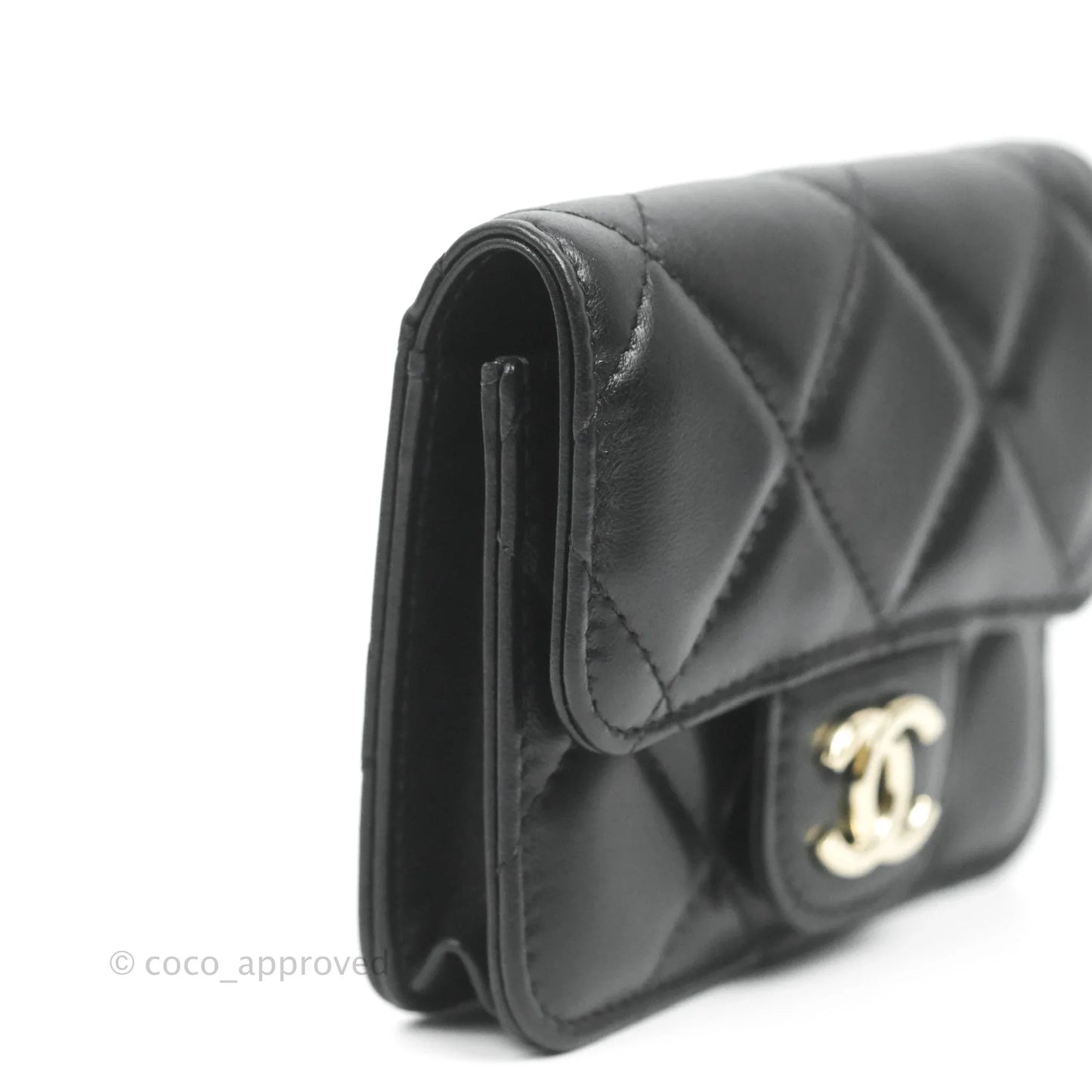 Chanel Resin Bi-Color Chain Mini Card Holder Belt Bag Black Lambskin Gold Hardware