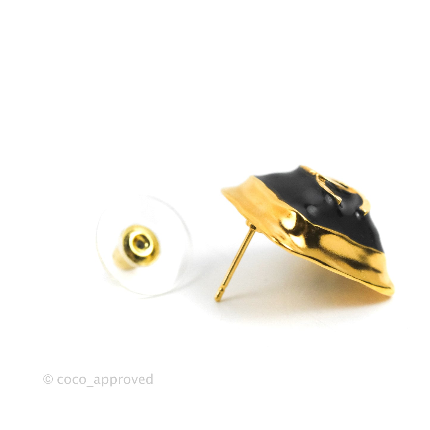 Chanel CC Square Metal Black Earrings Gold Tone 23C