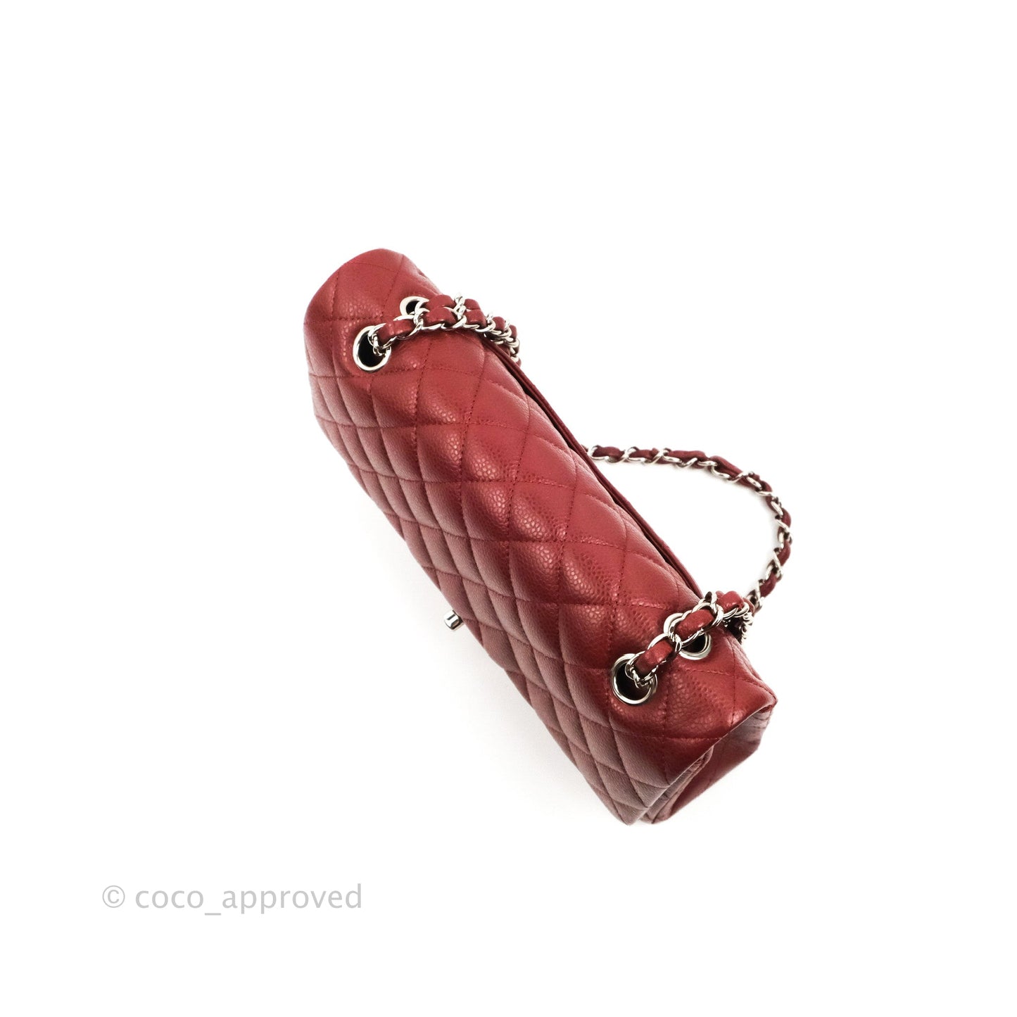 Chanel Classic M/L Medium Flap Quilted Dark Red Caviar Silver Hardware