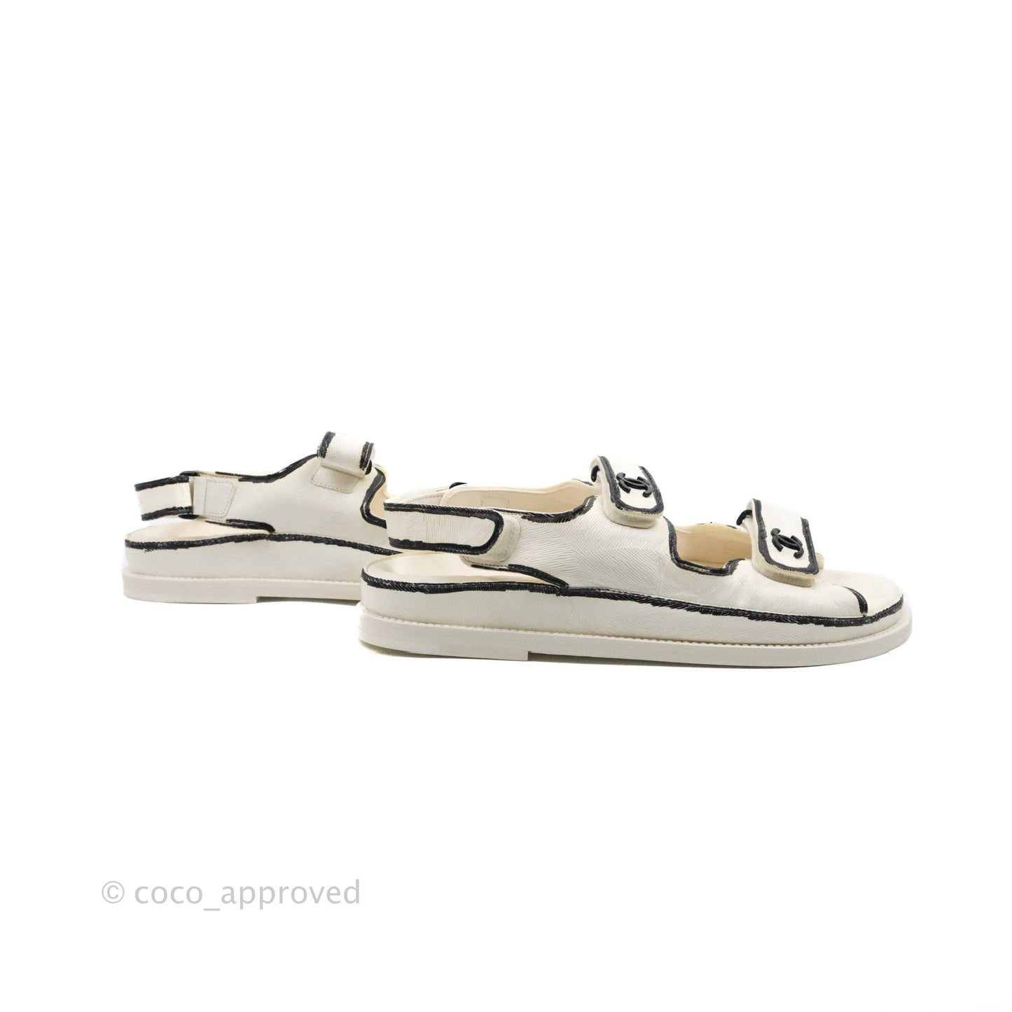 Chanel CC White Black Slide Strap Flat Dad Sandals Size 39