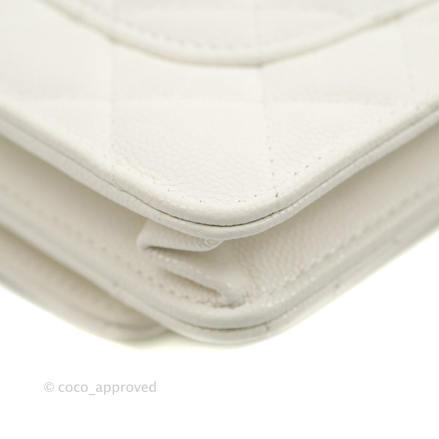 Chanel Quilted Gold CC Coin Wallet on Chain WOC White Caviar Gold Hardware