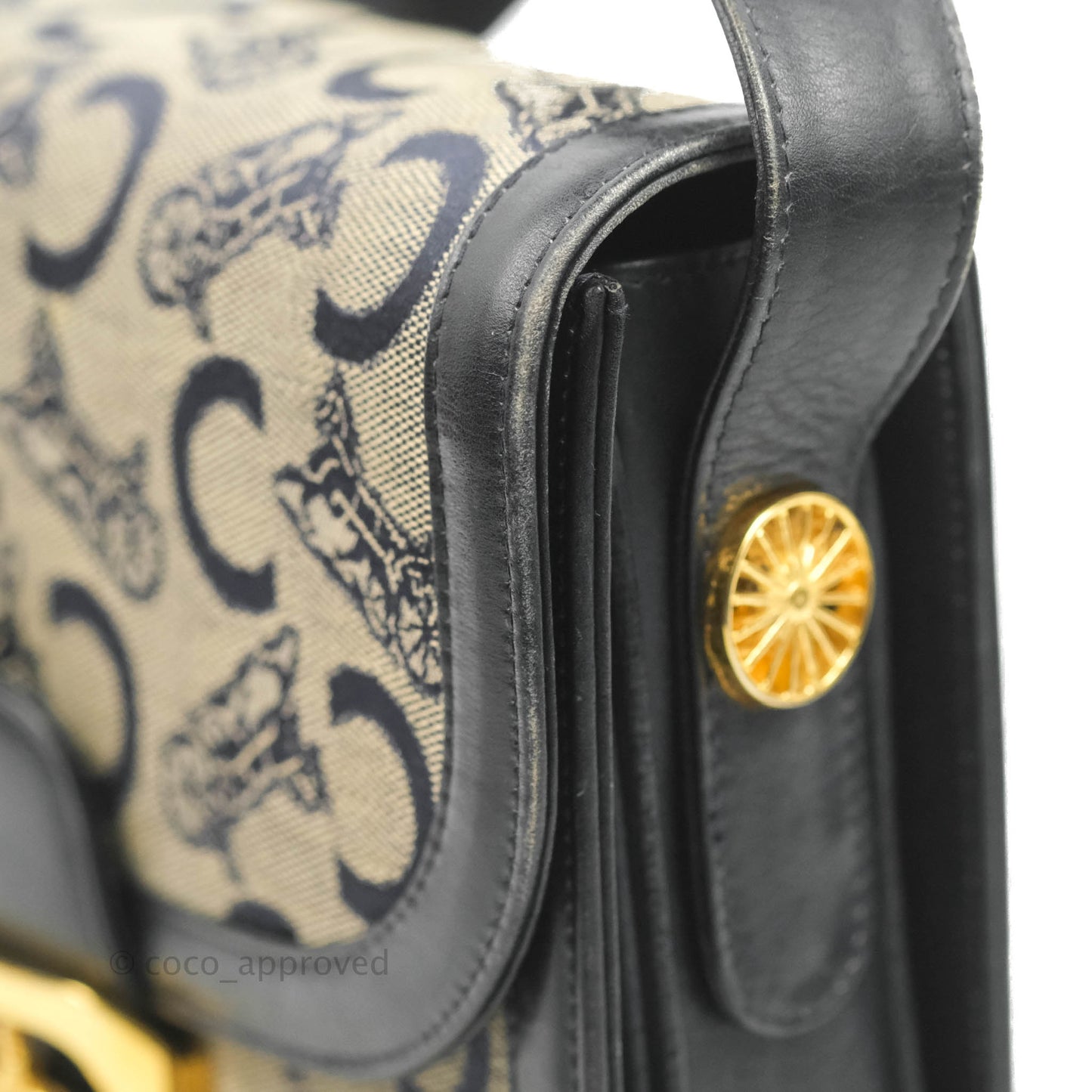 Celine Macadam Horse Carriage Bag Navy Gold Hardware