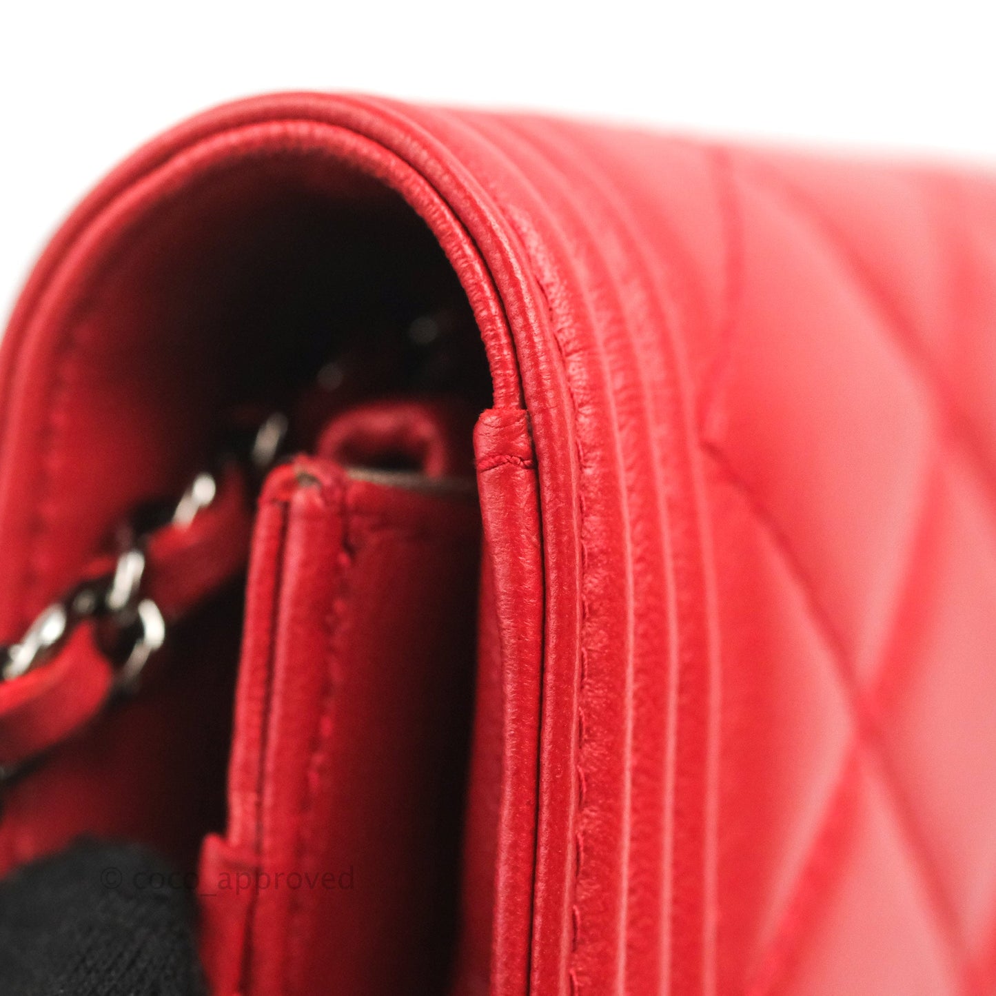 Chanel Boy Wallet on Chain WOC Red Lambskin Dark Silver Hardware