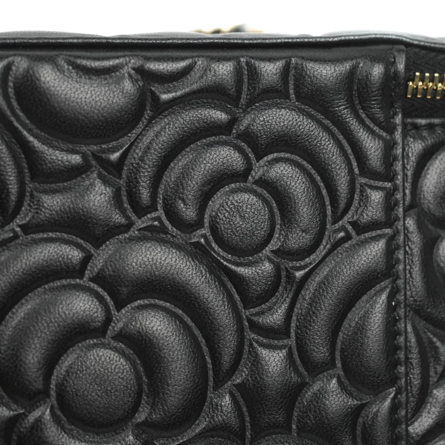 Chanel Vanity Rectangular Camellia Embossed Black Lambskin Gold Hardware