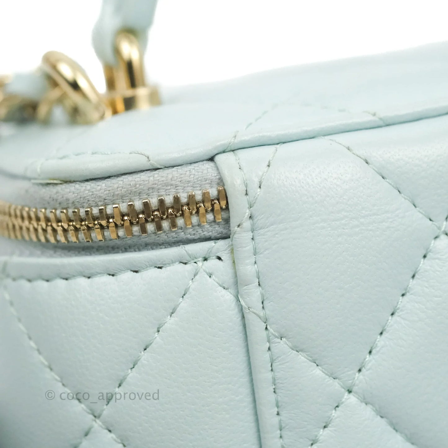 Chanel Mini Top Handle Vanity With Chain Light Blue Lambskin Gold Hardware