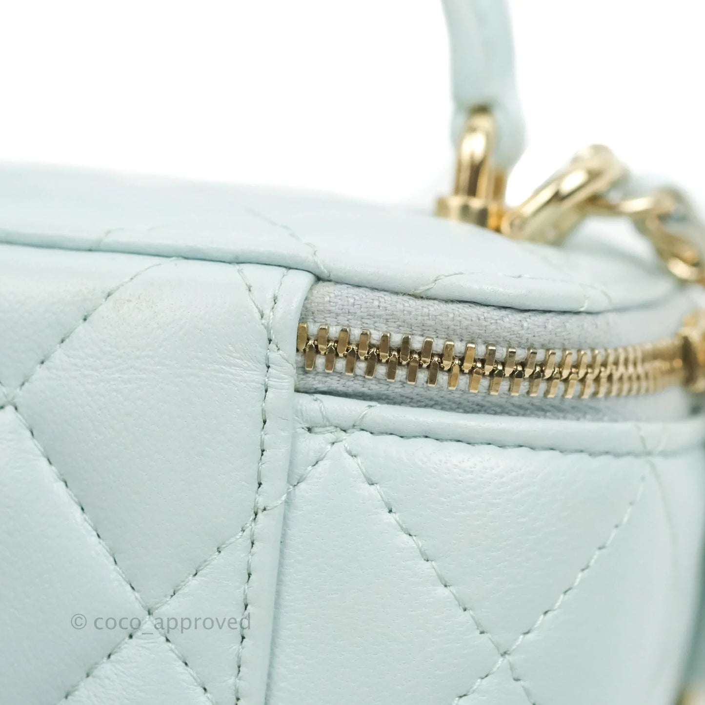 Chanel Mini Top Handle Vanity With Chain Light Blue Lambskin Gold Hardware