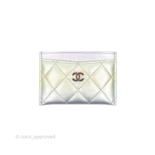 Chanel Classic Quilted Metallic Rainbow Lambskin Card Holder Rainbow Hardware