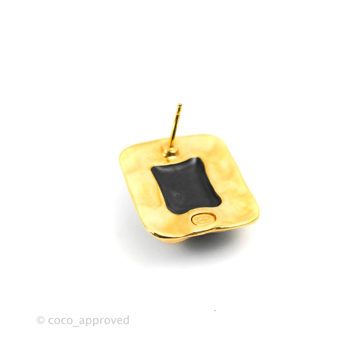 Chanel CC Square Metal Black Earrings Gold Tone 23C