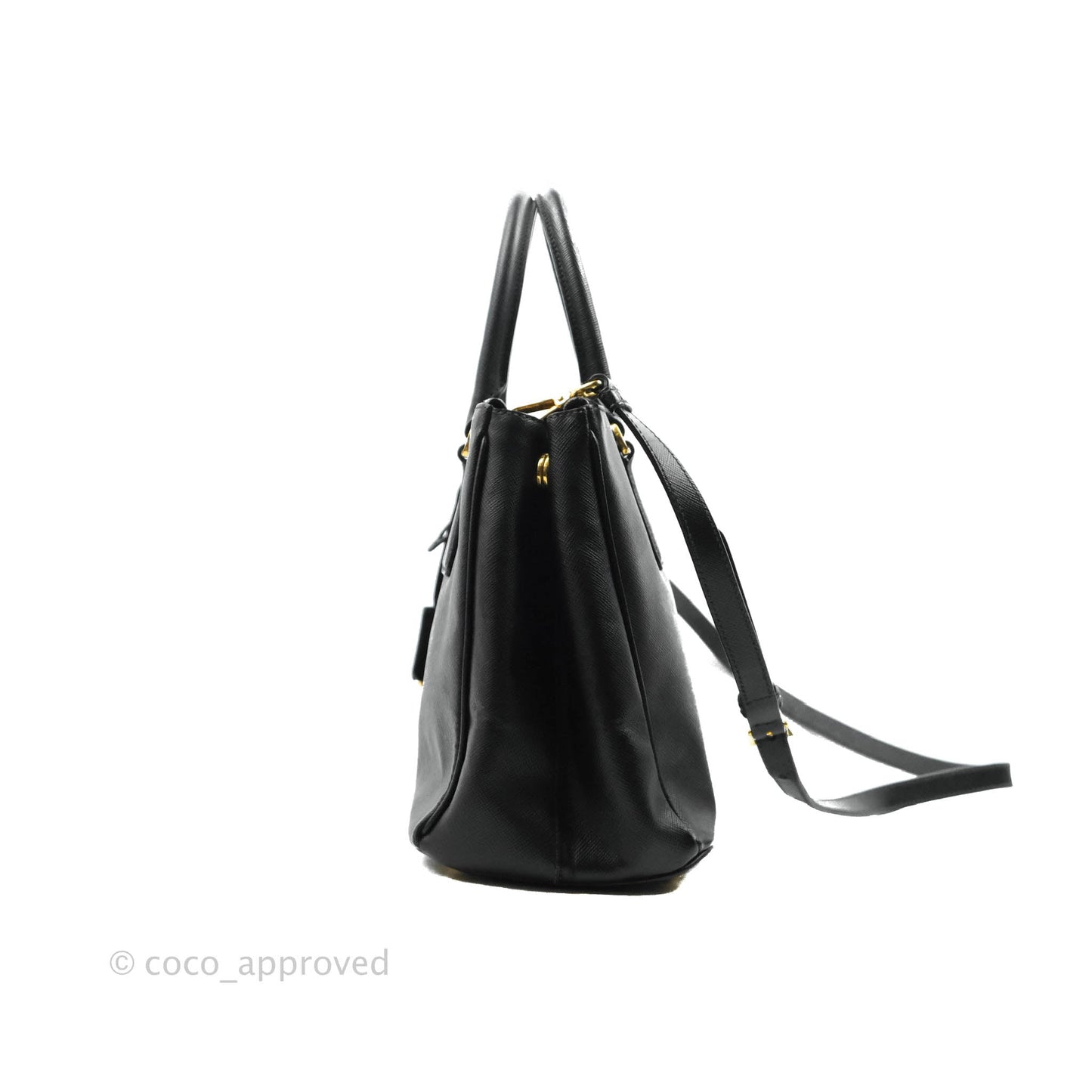 Prada Galleria Double Lux Black Saffiano Leather Zip Satchel