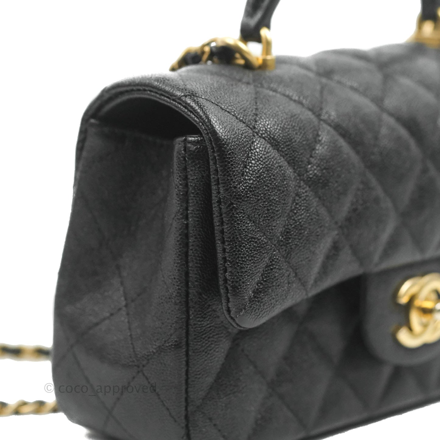 Chanel Top Handle Mini Rectangular Flap Bag Black Caviar Gold Hardware