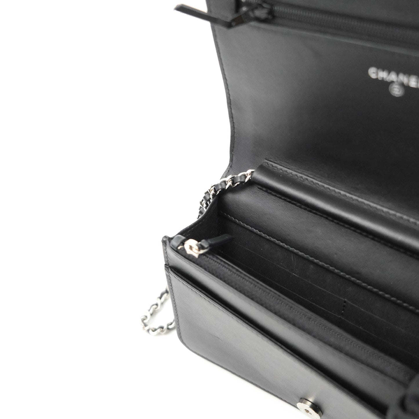 Chanel Camellia Wallet on Chain WOC Black Calfskin Silver Hardware