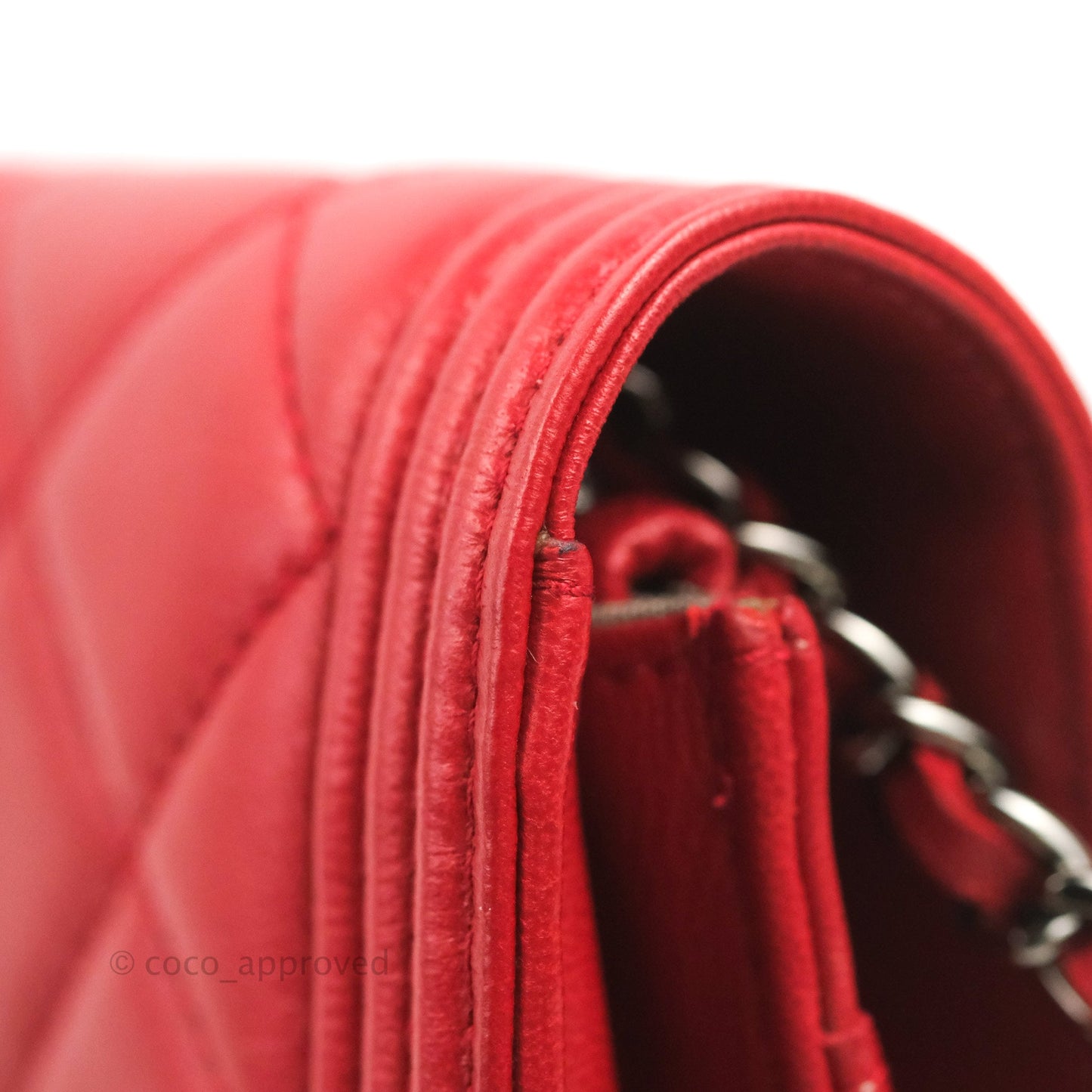 Chanel Boy Wallet on Chain WOC Red Lambskin Dark Silver Hardware