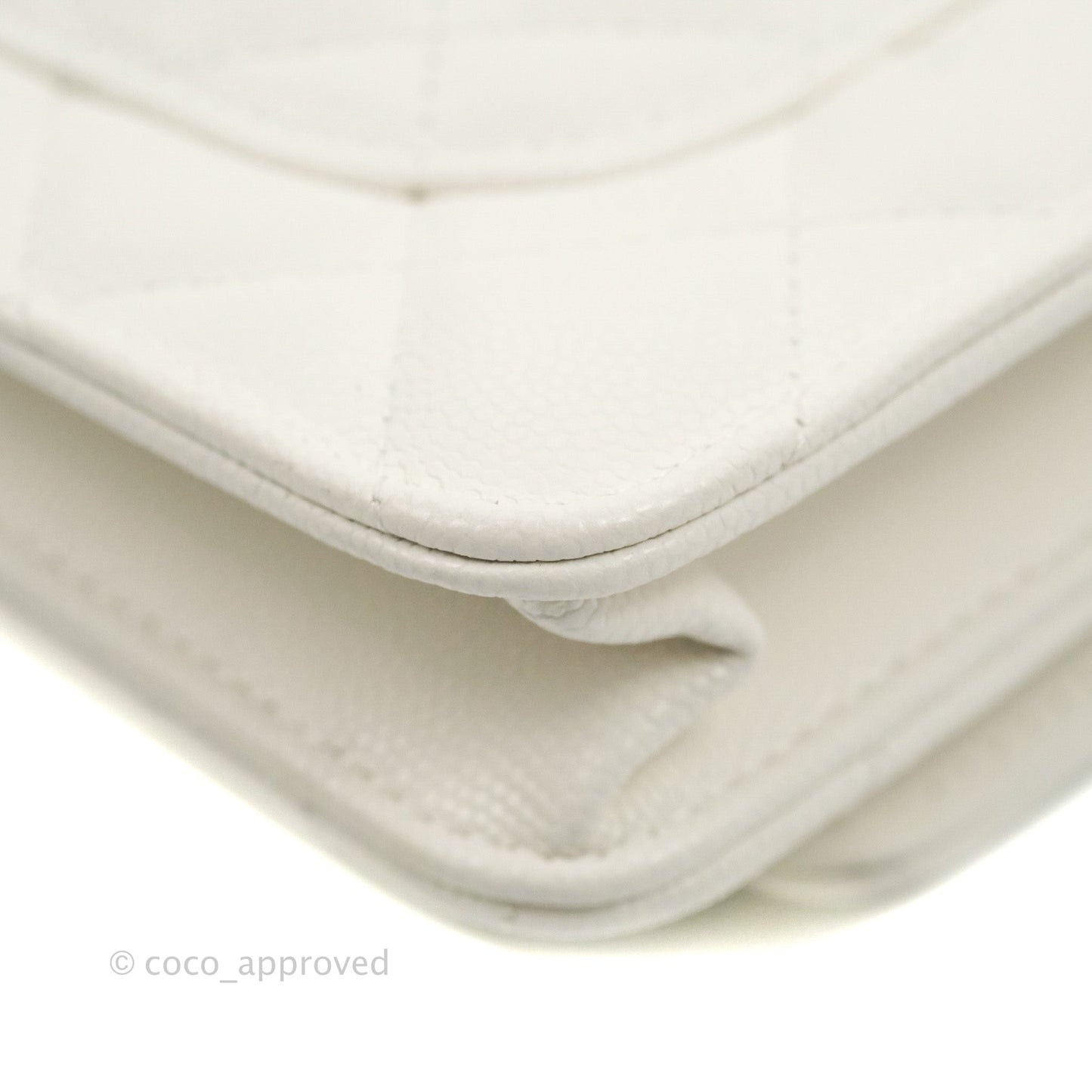 Chanel Quilted Gold CC Coin Wallet on Chain WOC White Caviar Gold Hardware