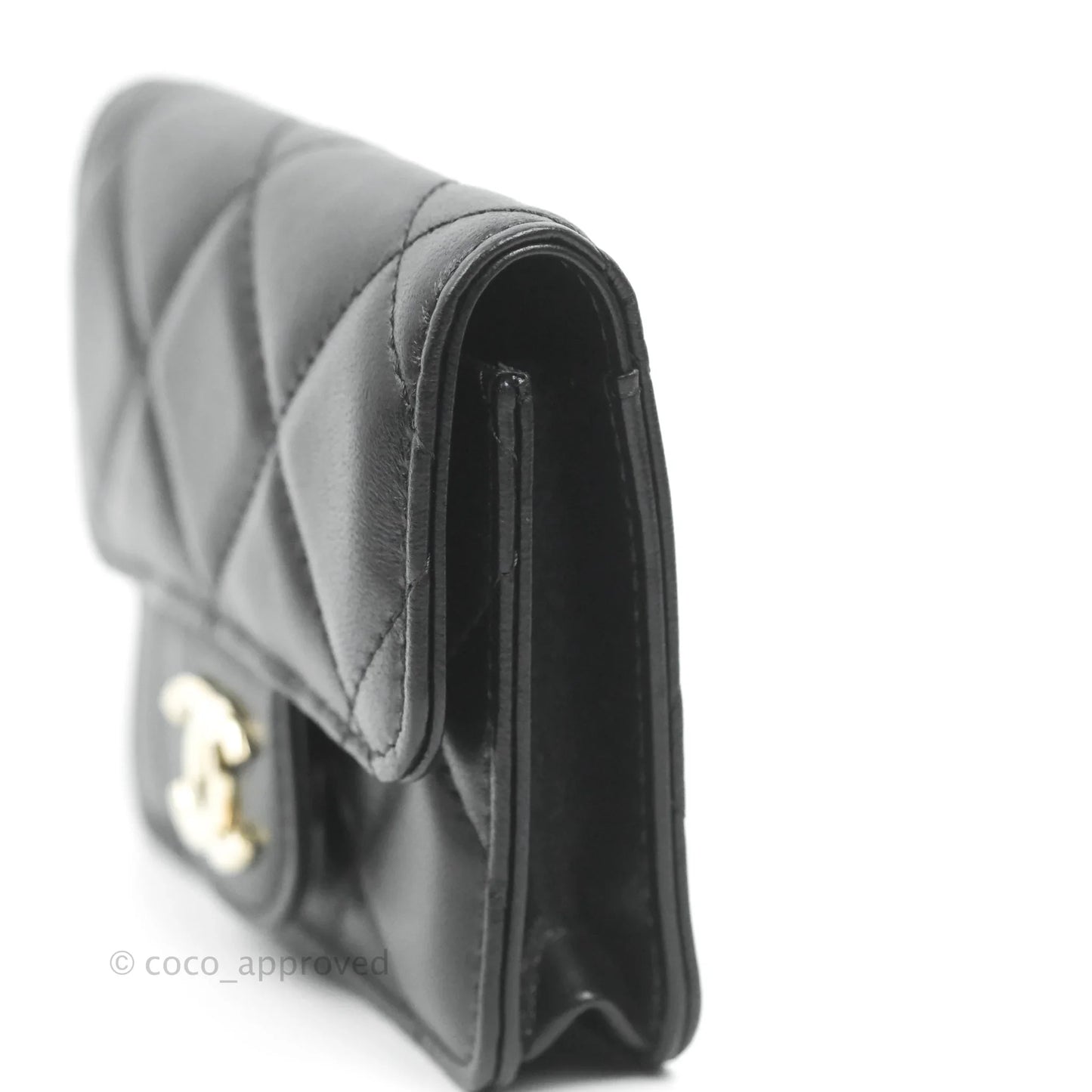 Chanel Resin Bi-Color Chain Mini Card Holder Belt Bag Black Lambskin Gold Hardware