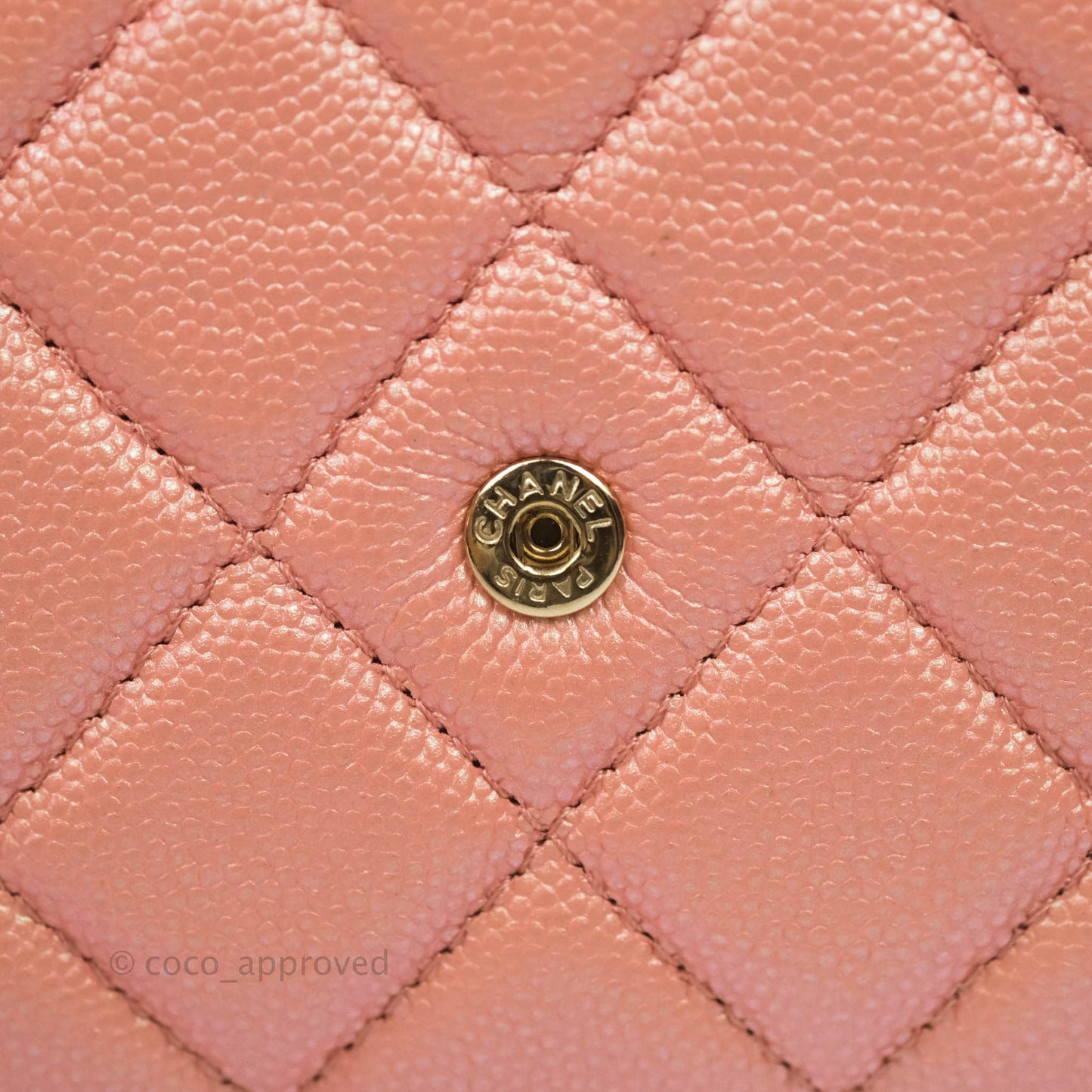Chanel Quilted Wallet on Chain WOC Iridescent Pink Caviar Gold Hardware 19S