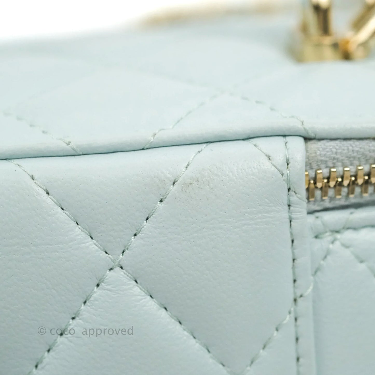 Chanel Mini Top Handle Vanity With Chain Light Blue Lambskin Gold Hardware