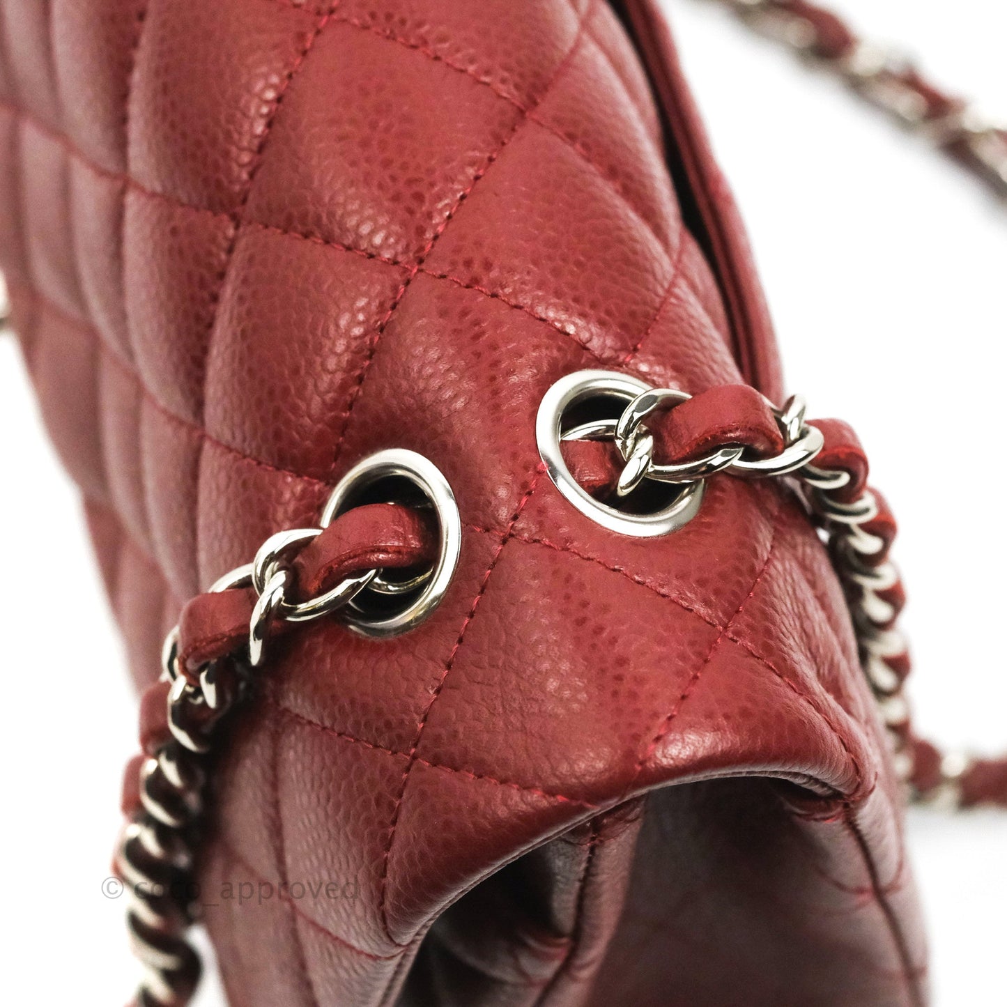 Chanel Classic M/L Medium Flap Quilted Dark Red Caviar Silver Hardware