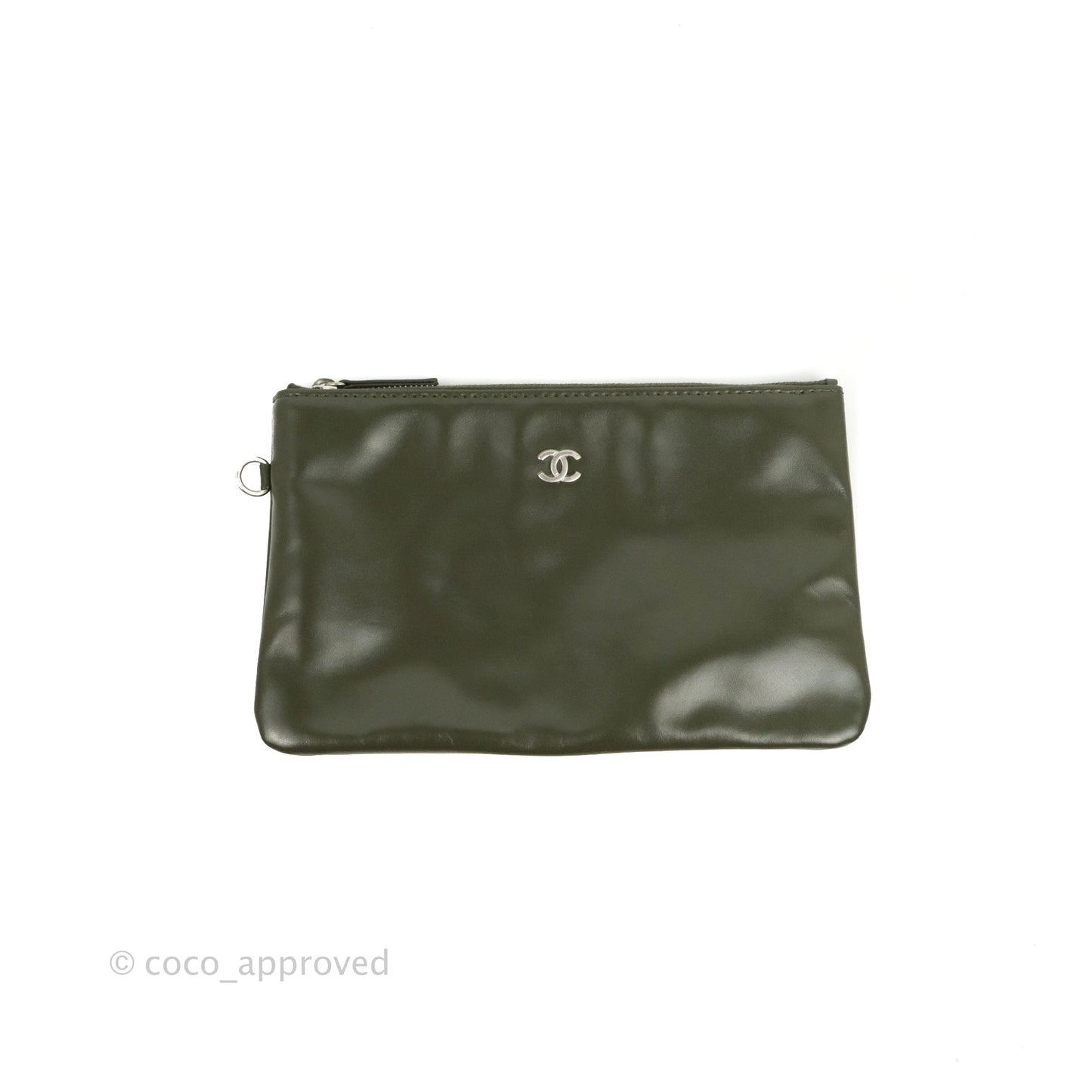 Chanel 22 Medium Army Green Shiny Calfskin Ruthenium Hardware