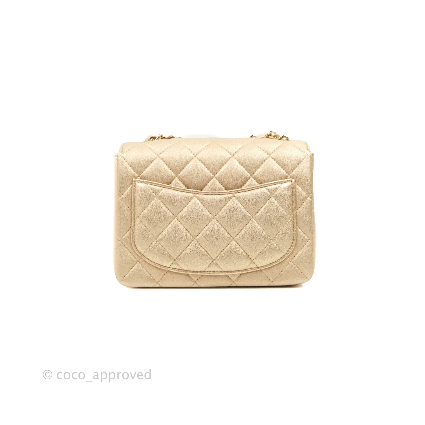 Chanel Classic Quilted Mini Square Flap Iridescent Gold Gold Hardware 21P