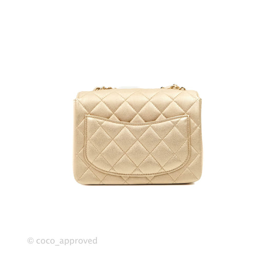 Chanel Classic Quilted Mini Square Flap Iridescent Gold Gold Hardware 21P