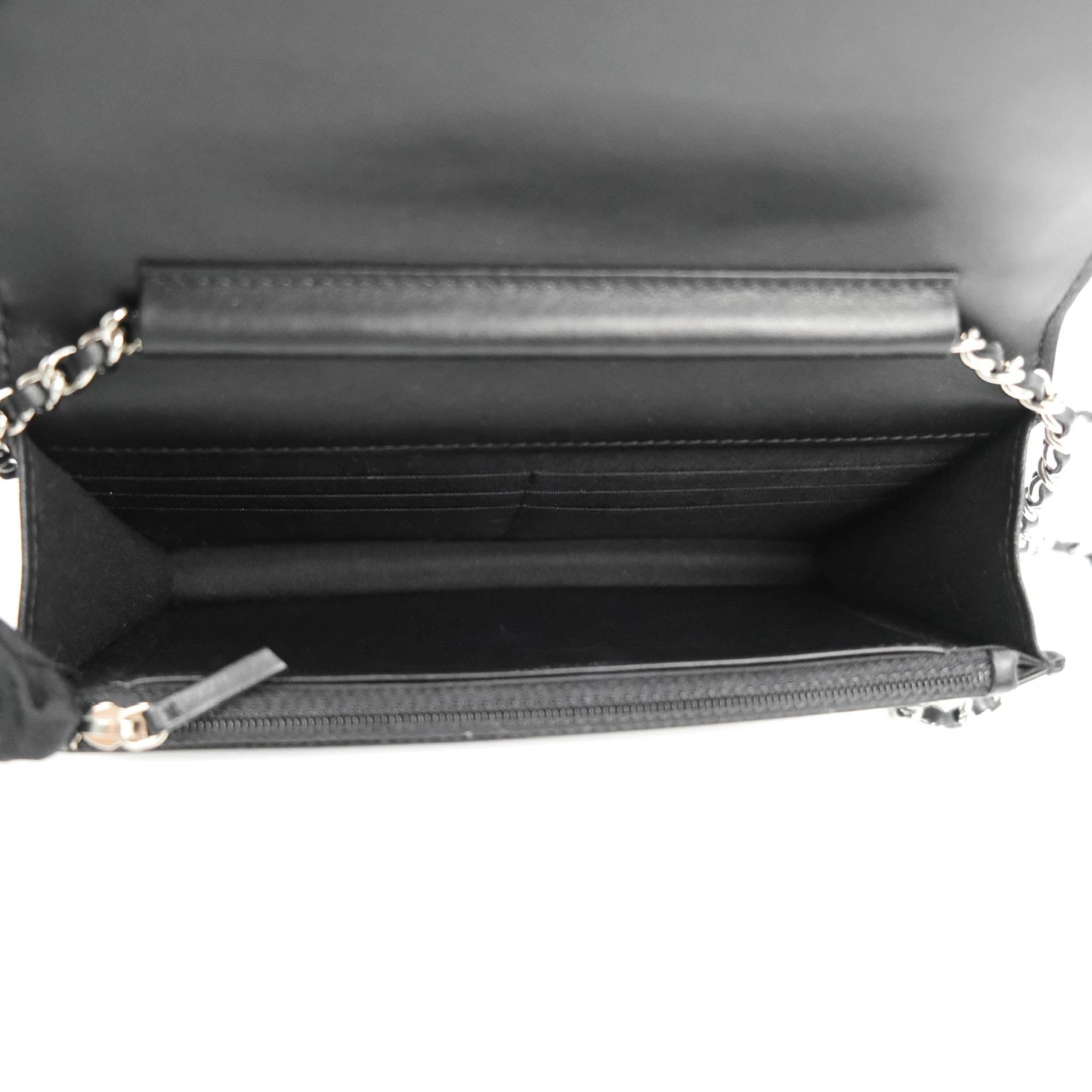 Chanel Camellia Wallet on Chain WOC Black Calfskin Silver Hardware