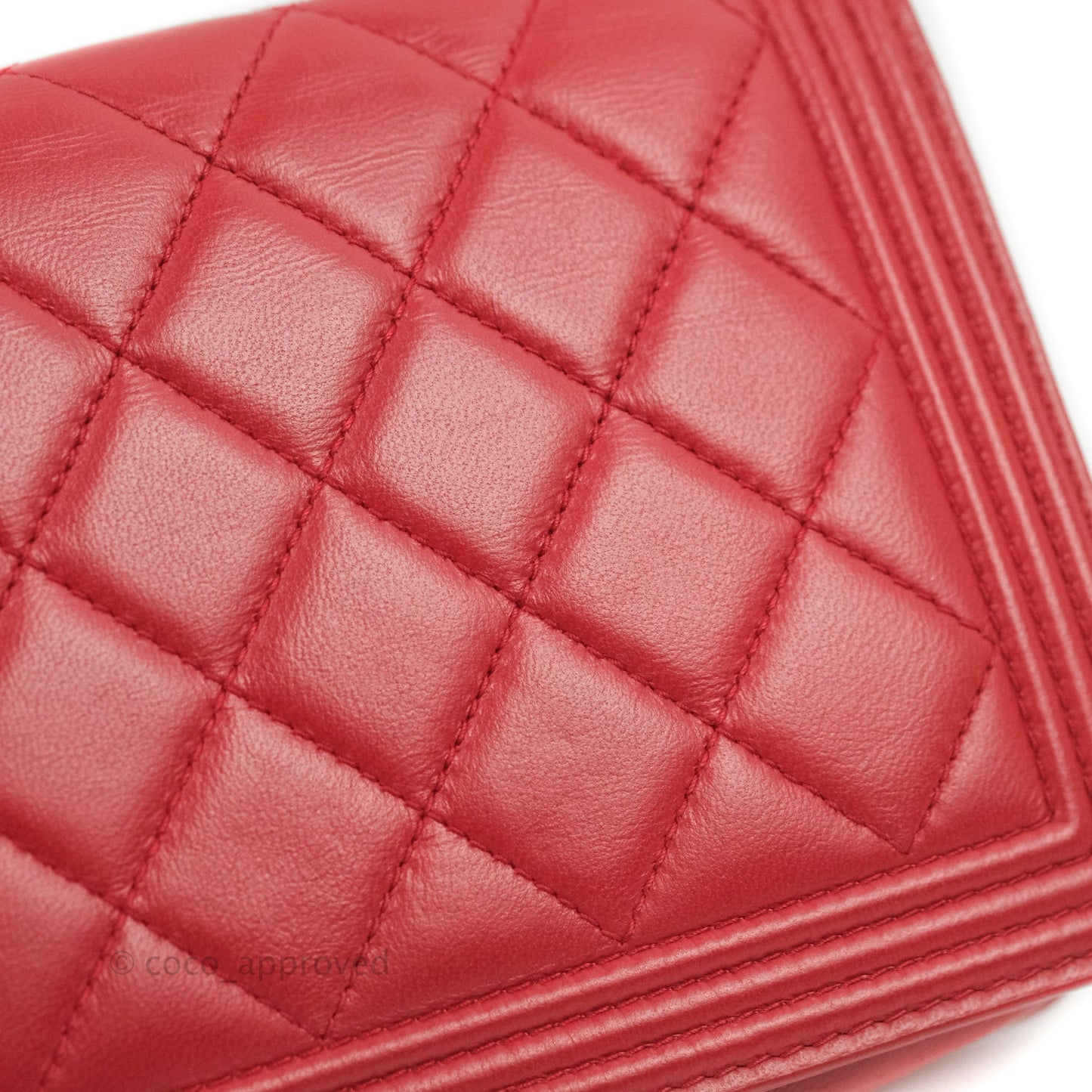 Chanel Boy Wallet on Chain WOC Red Lambskin Dark Silver Hardware