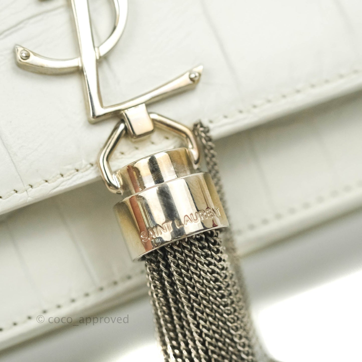 Saint Laurent Kate Tassel WOC White Silver Hardware