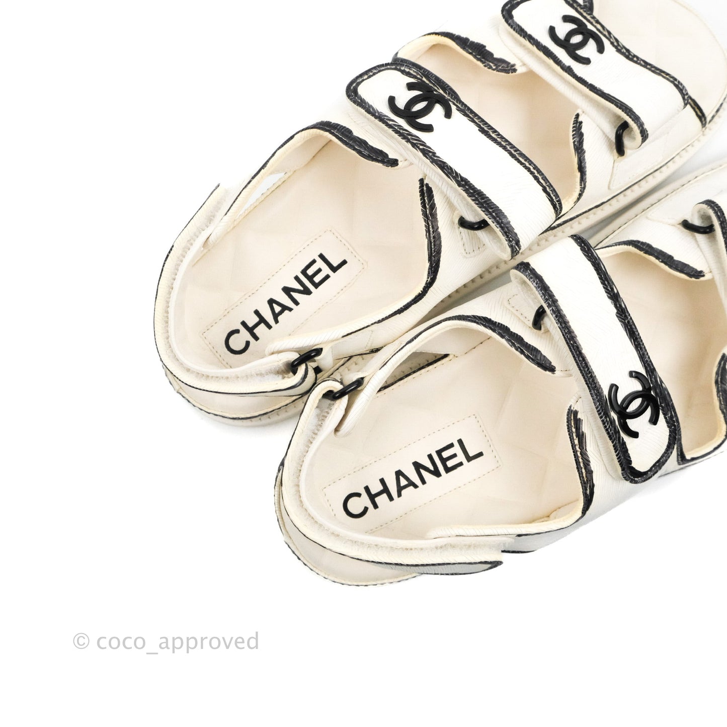 Chanel CC White Black Slide Strap Flat Dad Sandals Size 39