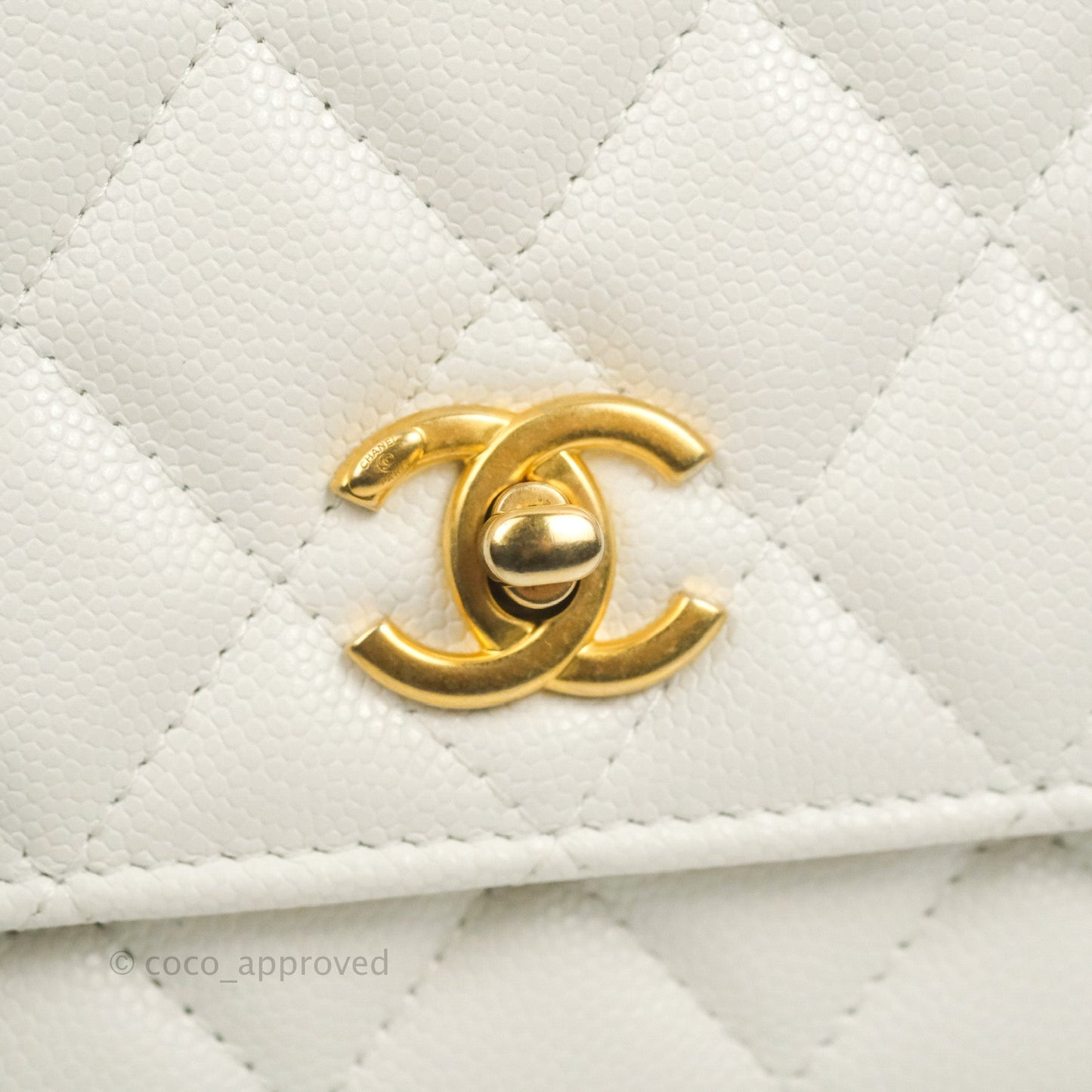 Chanel Quilted Gold CC Coin Wallet on Chain WOC White Caviar Gold Hardware