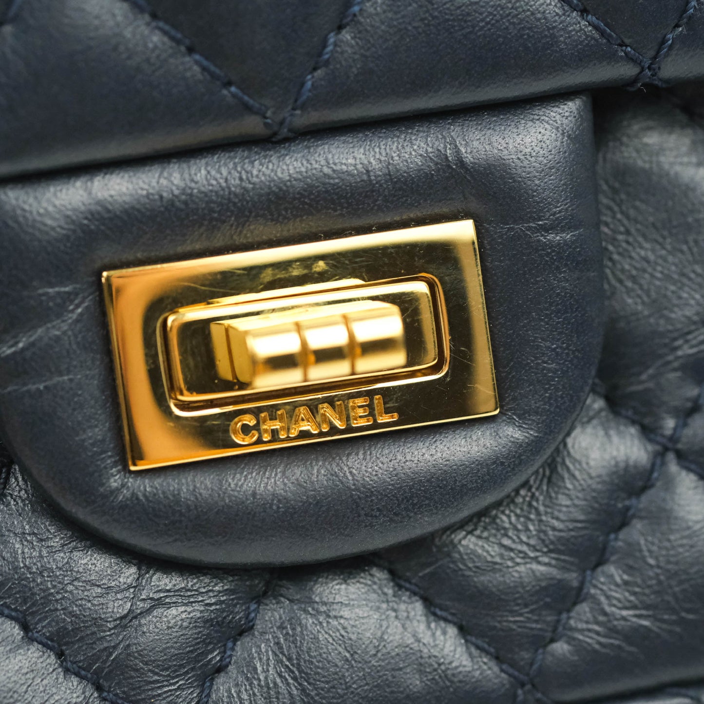 Chanel Mini Reissue 224 Navy Aged Calfskin Gold Hardware