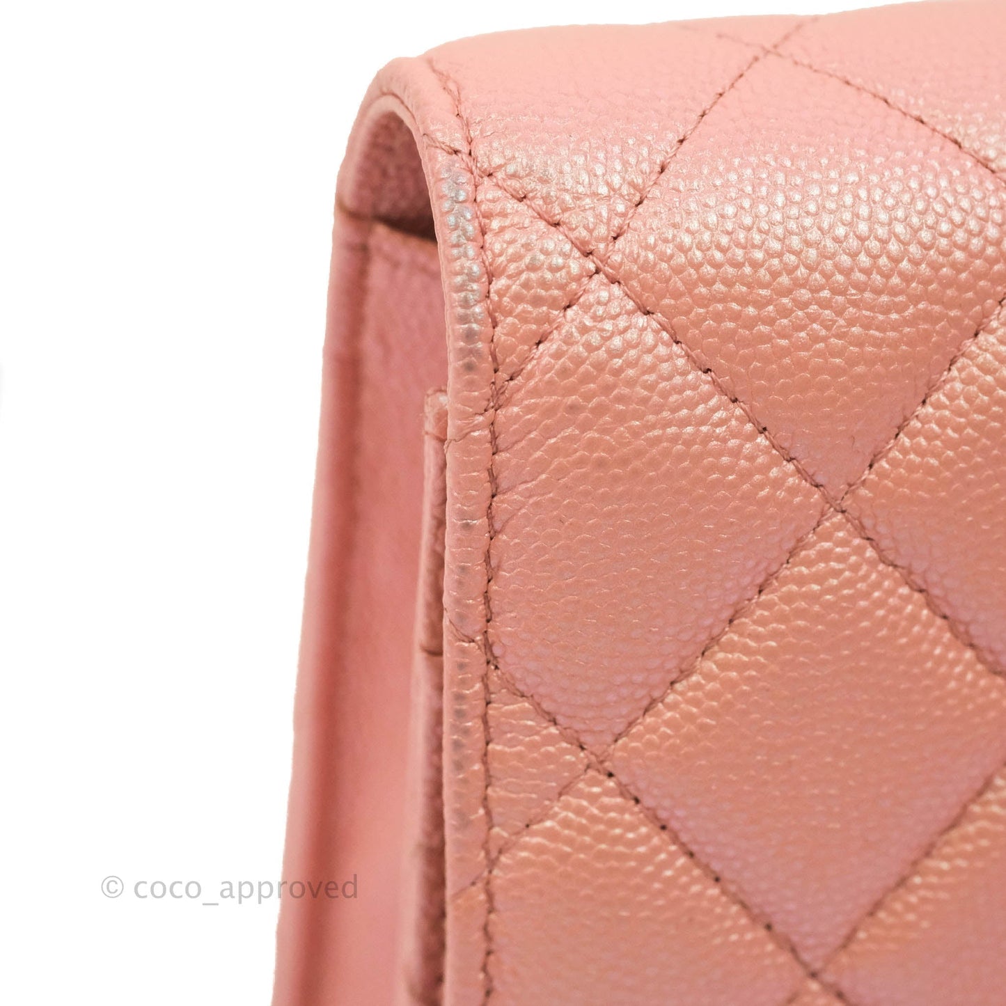 Chanel Quilted Wallet on Chain WOC Iridescent Pink Caviar Gold Hardware 19S