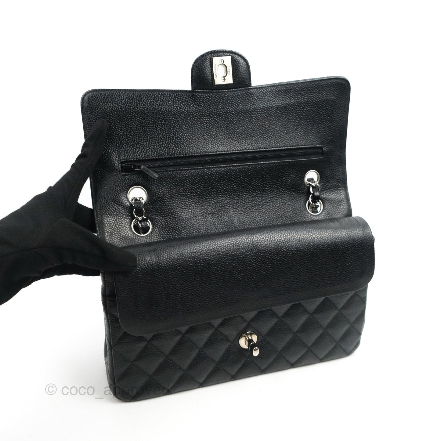 Chanel Classic M/L Medium Flap Quilted Black Caviar Silver Hardware