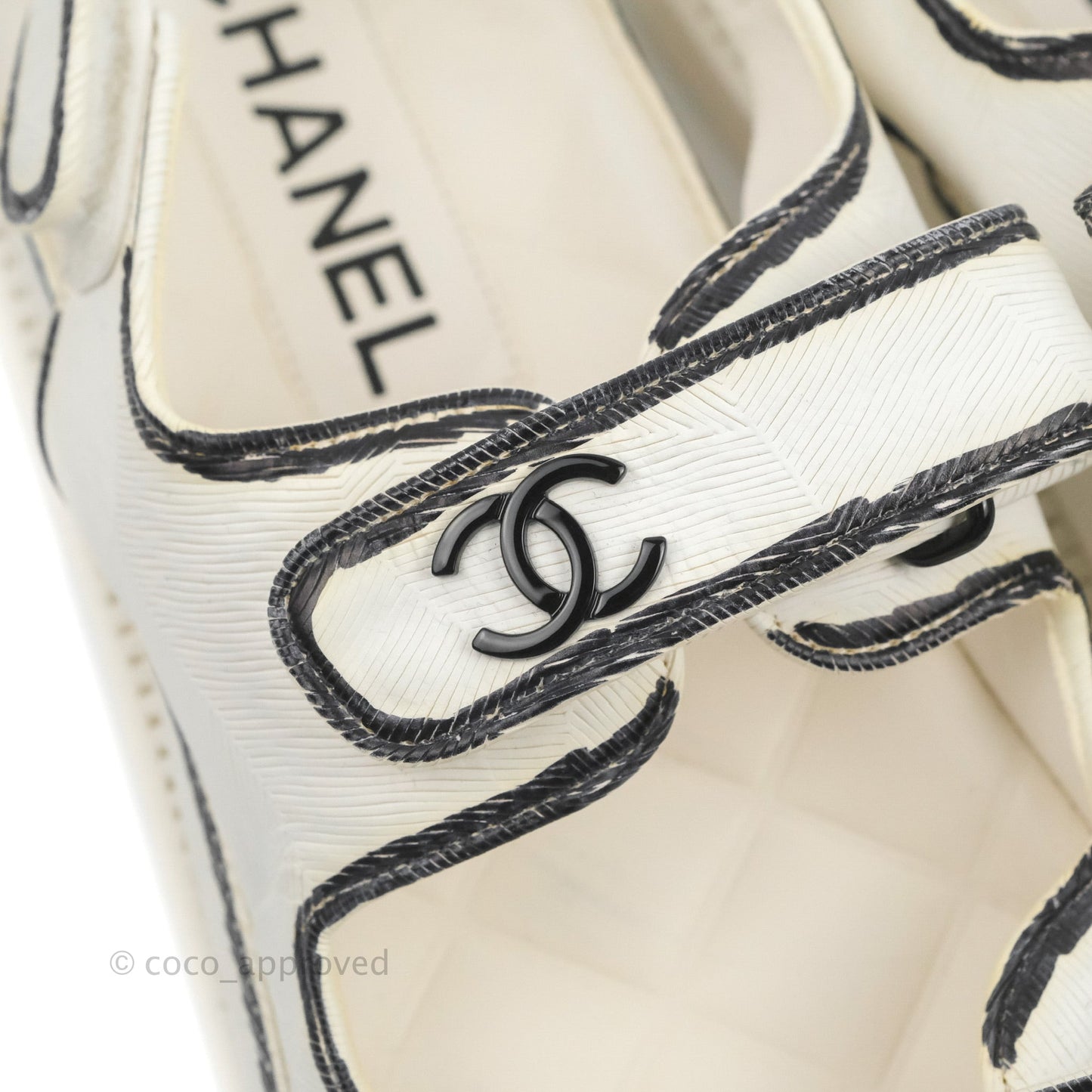 Chanel CC White Black Slide Strap Flat Dad Sandals Size 39