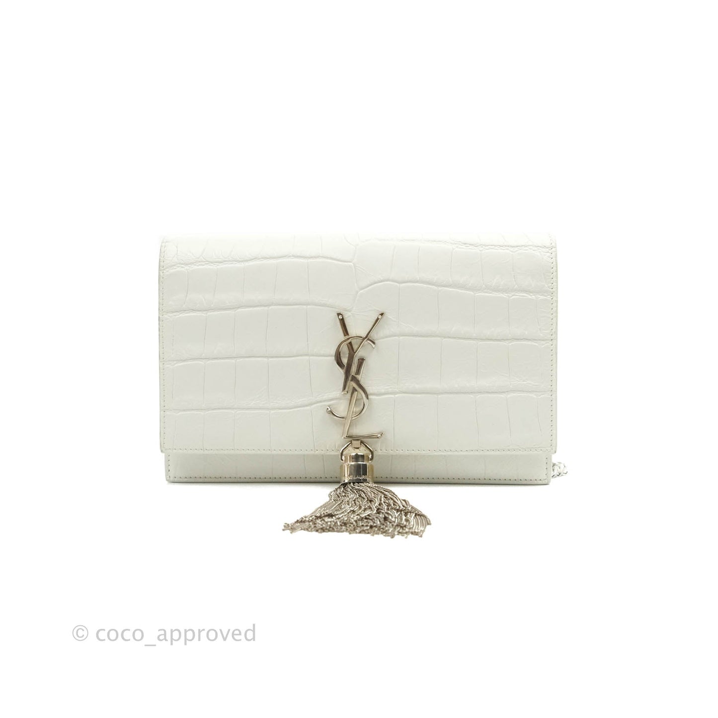 Saint Laurent Kate Tassel WOC White Silver Hardware