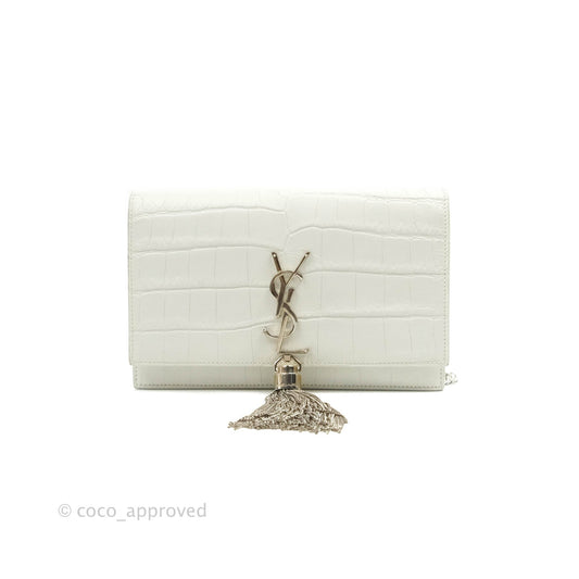 Saint Laurent Kate Tassel WOC White Silver Hardware