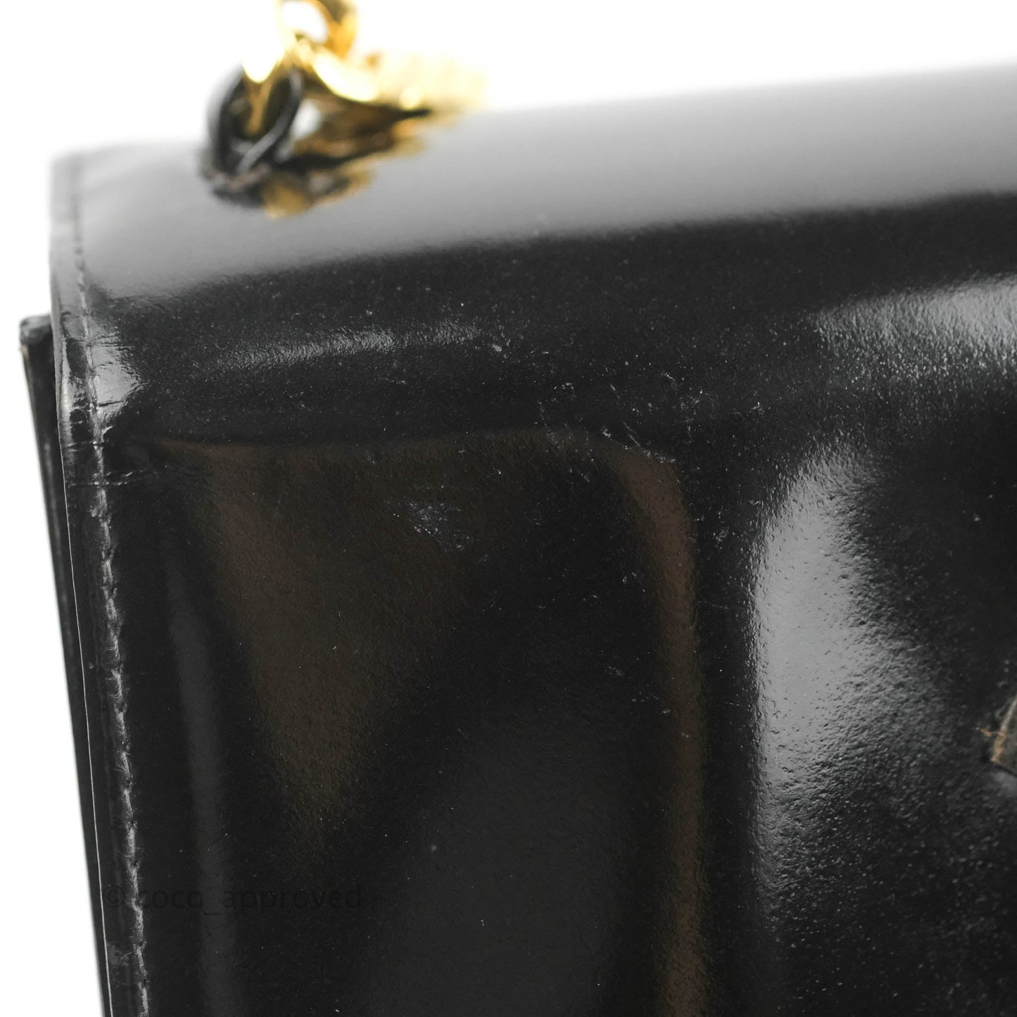 Chanel Vintage Chain Tote Bag Black Patent Gold Hardware