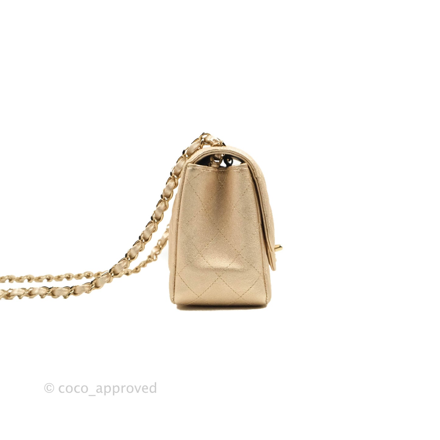 Chanel Classic Quilted Mini Square Flap Iridescent Gold Gold Hardware 21P