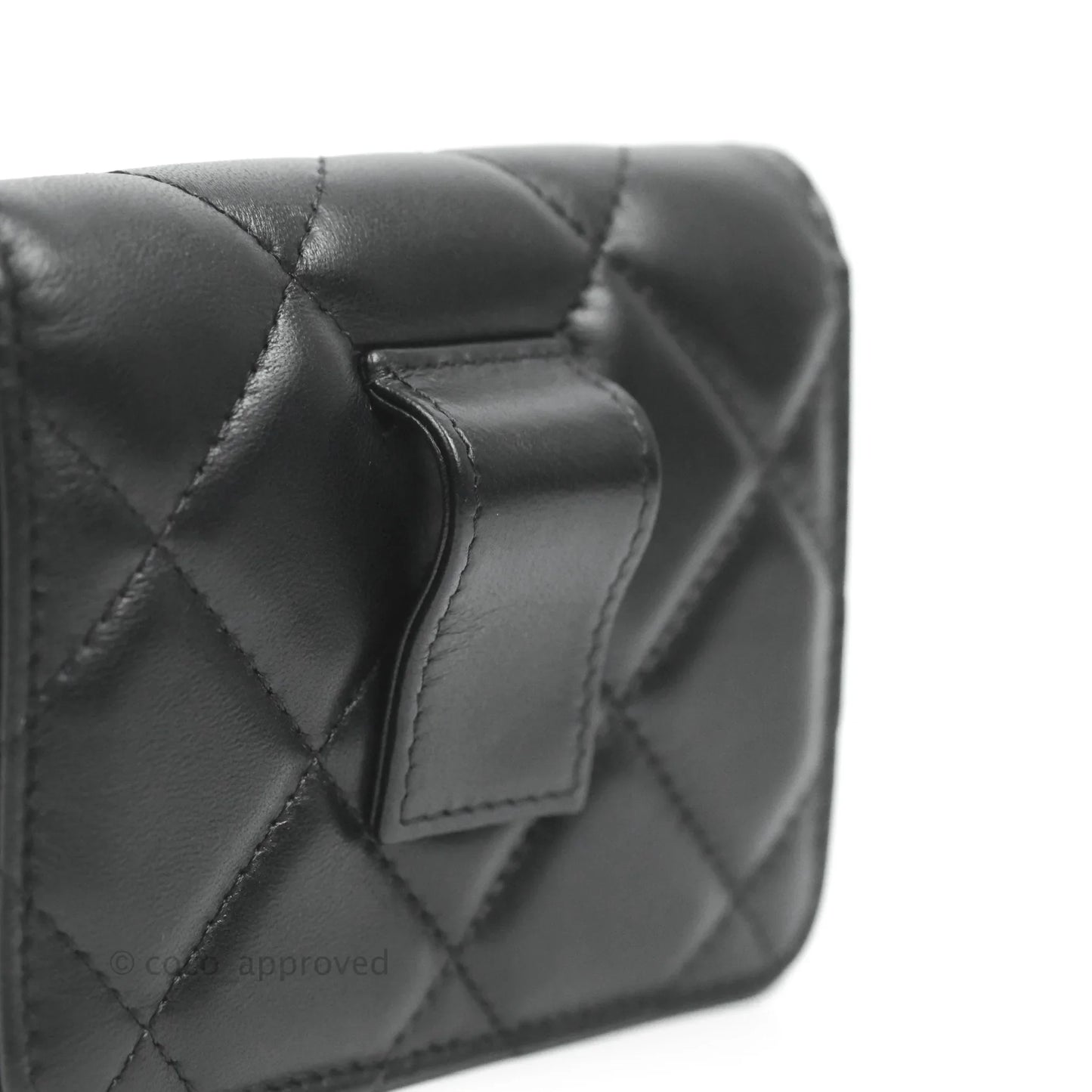 Chanel Resin Bi-Color Chain Mini Card Holder Belt Bag Black Lambskin Gold Hardware