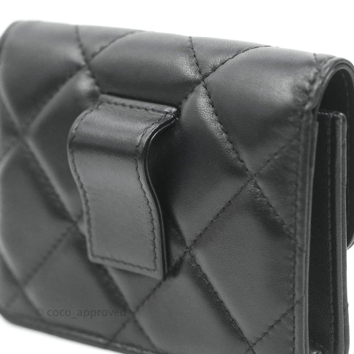 Chanel Resin Bi-Color Chain Mini Card Holder Belt Bag Black Lambskin Gold Hardware
