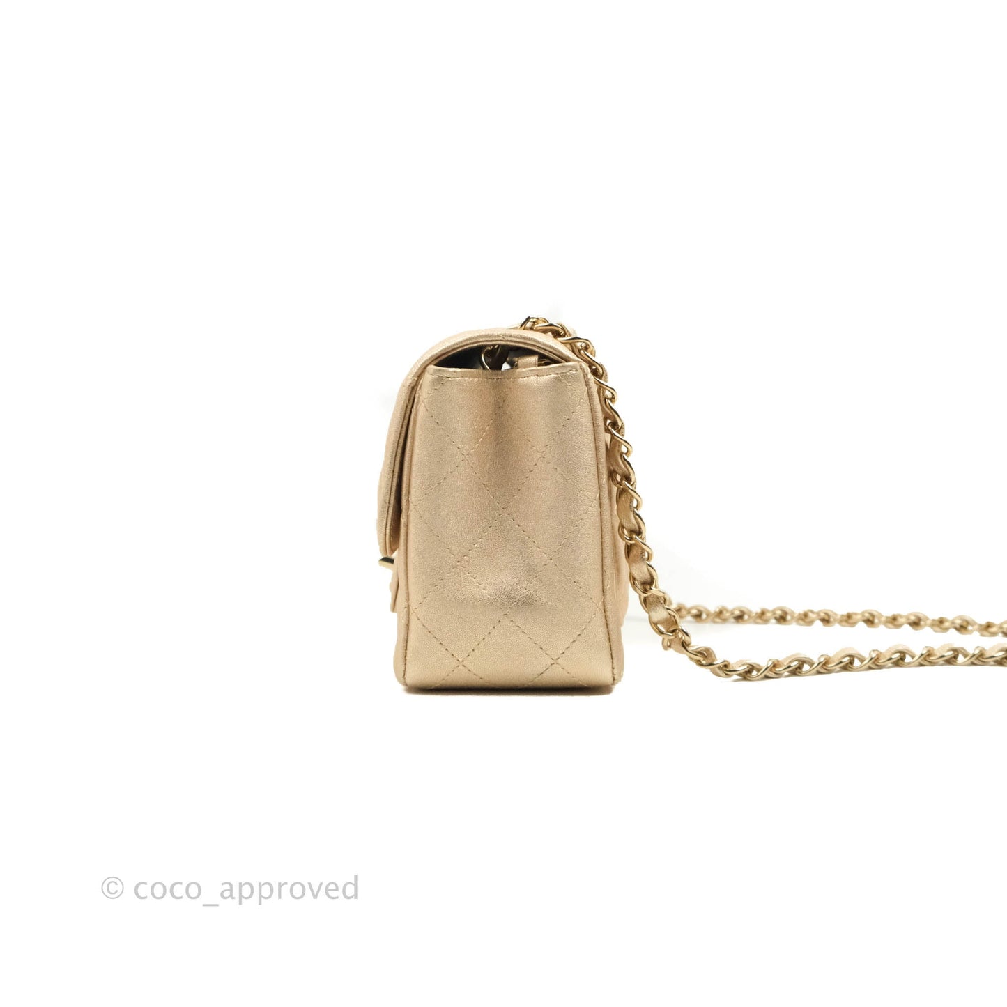 Chanel Classic Quilted Mini Square Flap Iridescent Gold Gold Hardware 21P