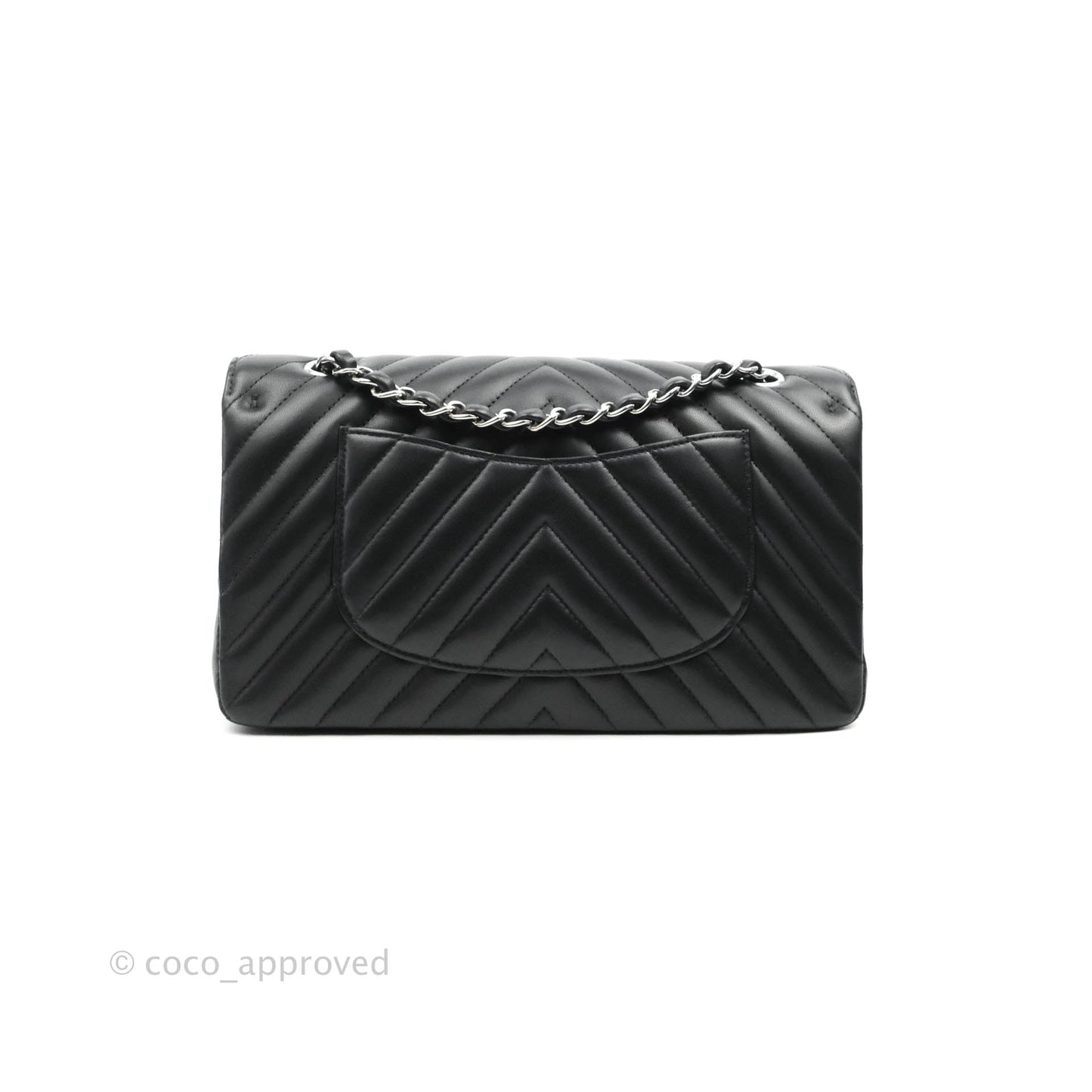 Chanel Classic M/L Medium Chevron Double Flap Black Lambskin Silver Hardware