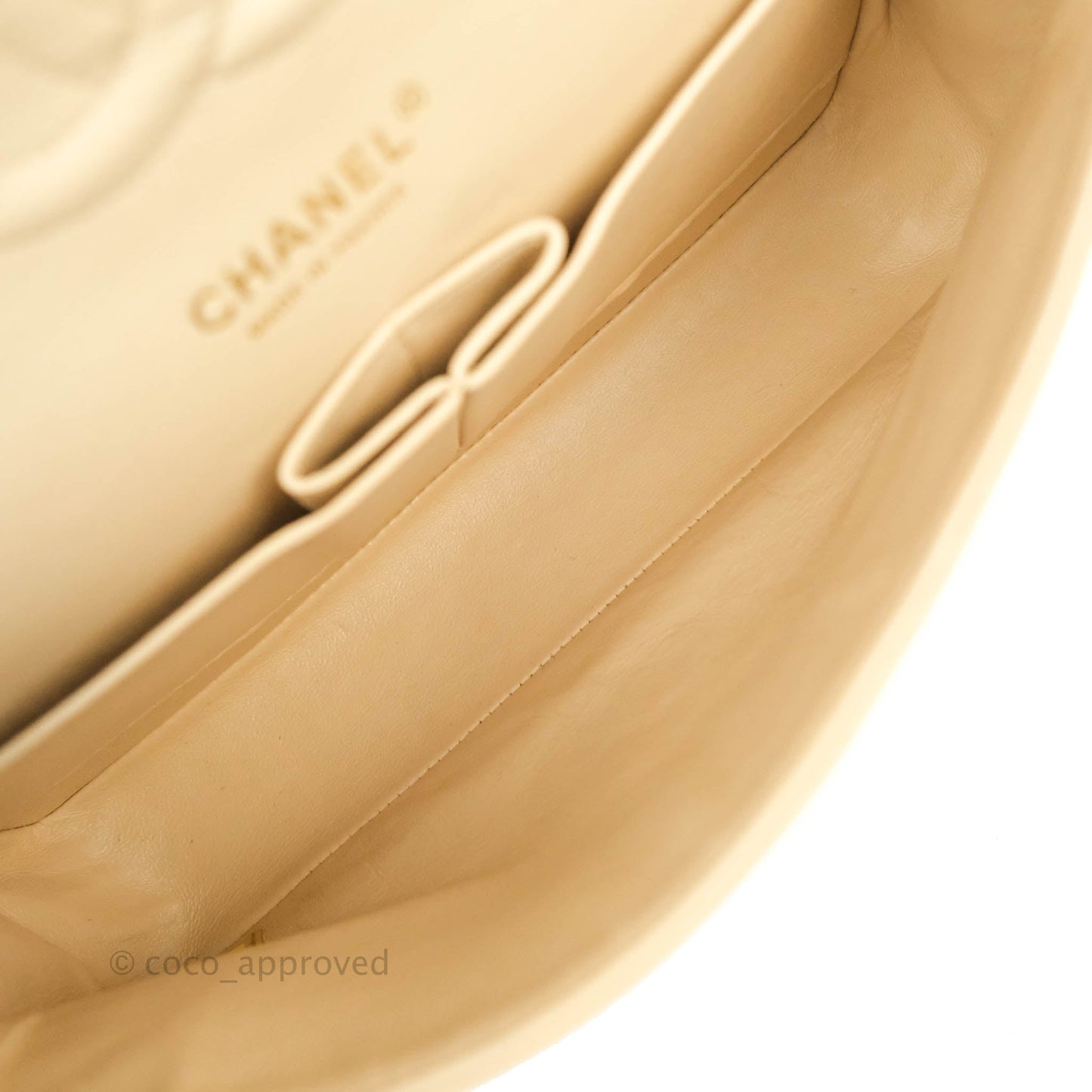Chanel Classic M/L Medium Double Flap Bag Beige Caviar Gold Hardware