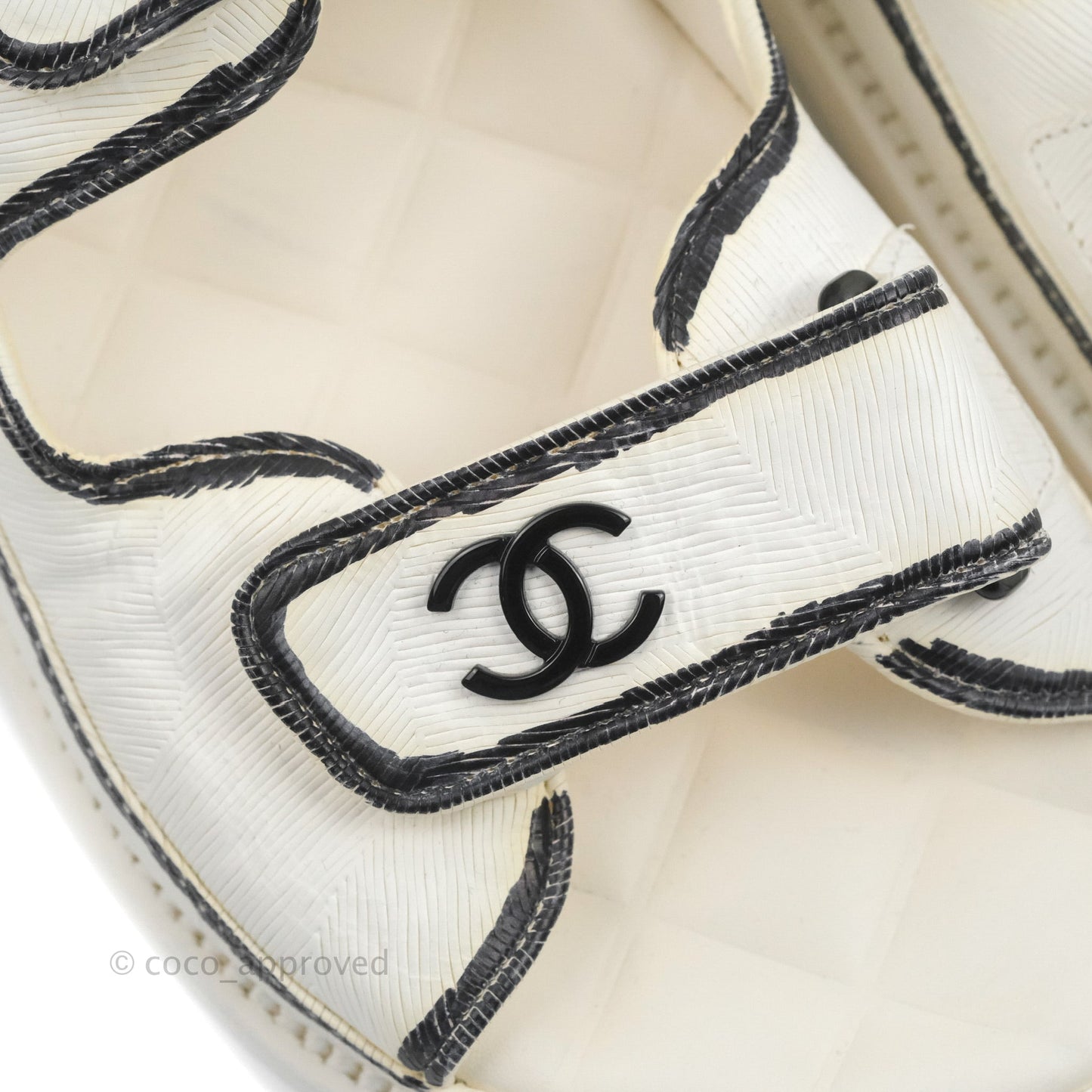 Chanel CC White Black Slide Strap Flat Dad Sandals Size 39