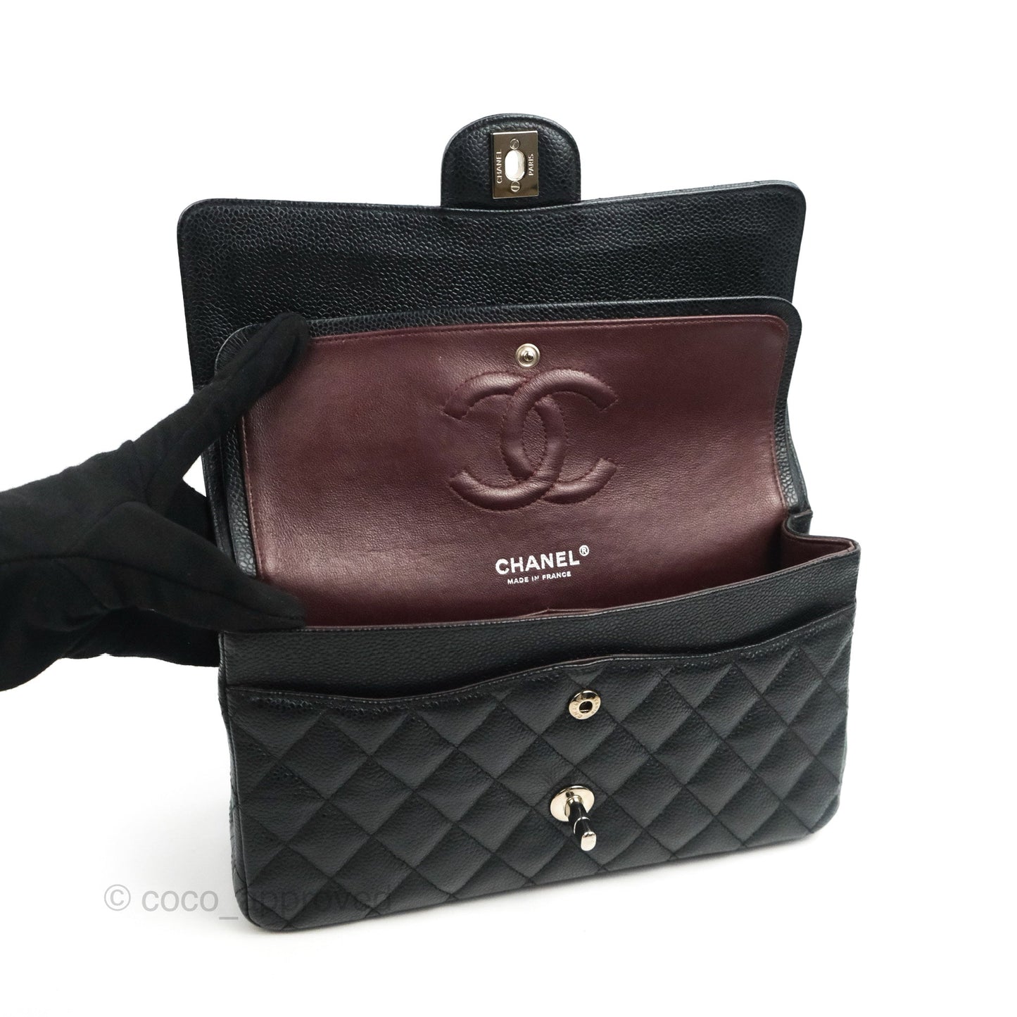 Chanel Classic M/L Medium Flap Quilted Black Caviar Silver Hardware