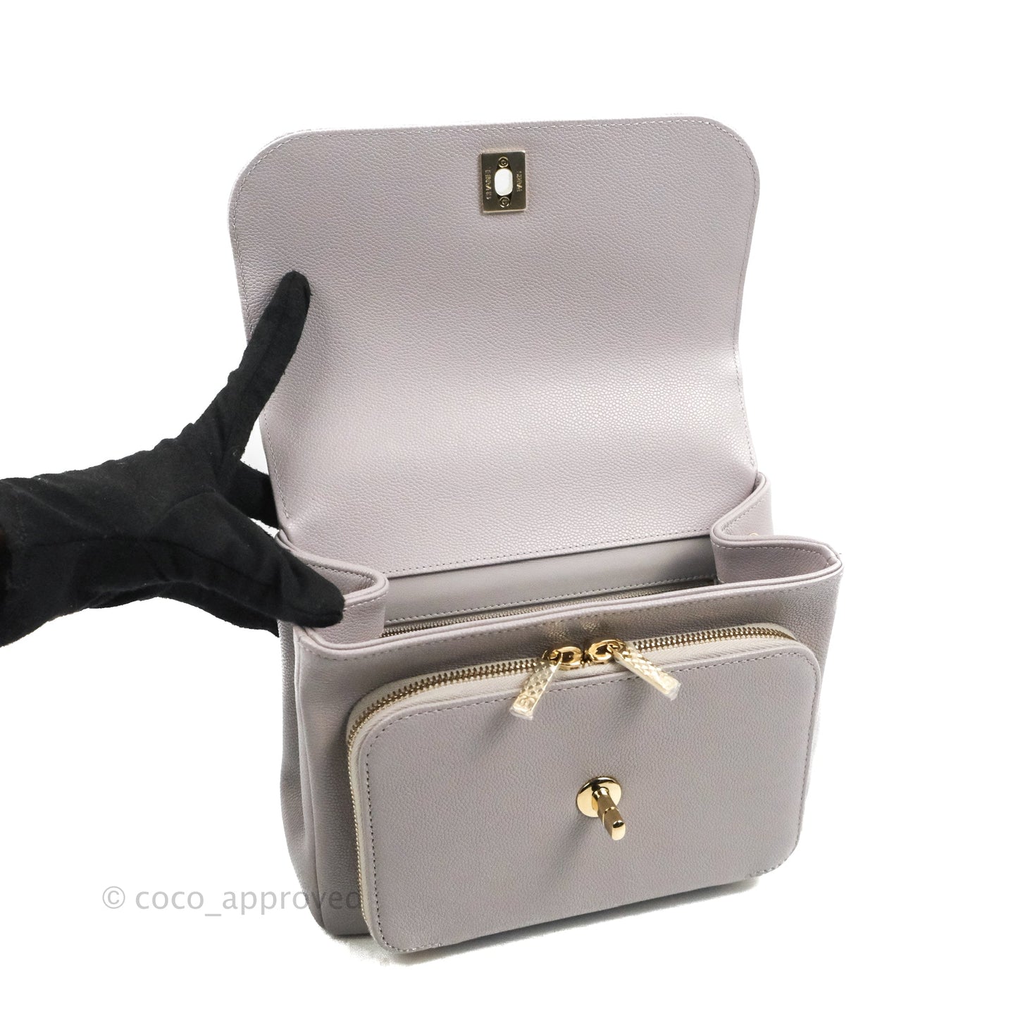 Chanel Quilted Medium Business Affinity Flap Grey Caviar Gold Hardware