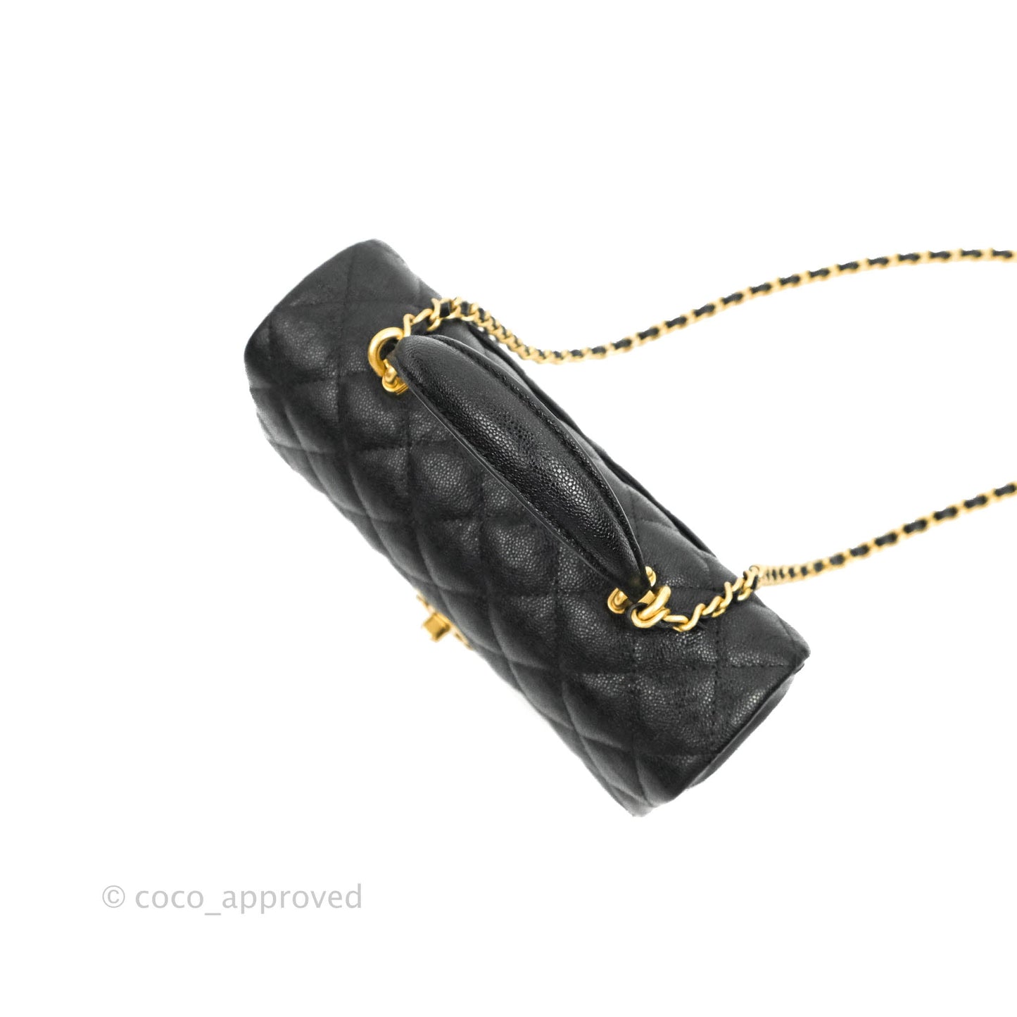 Chanel Top Handle Mini Rectangular Flap Bag Black Caviar Gold Hardware