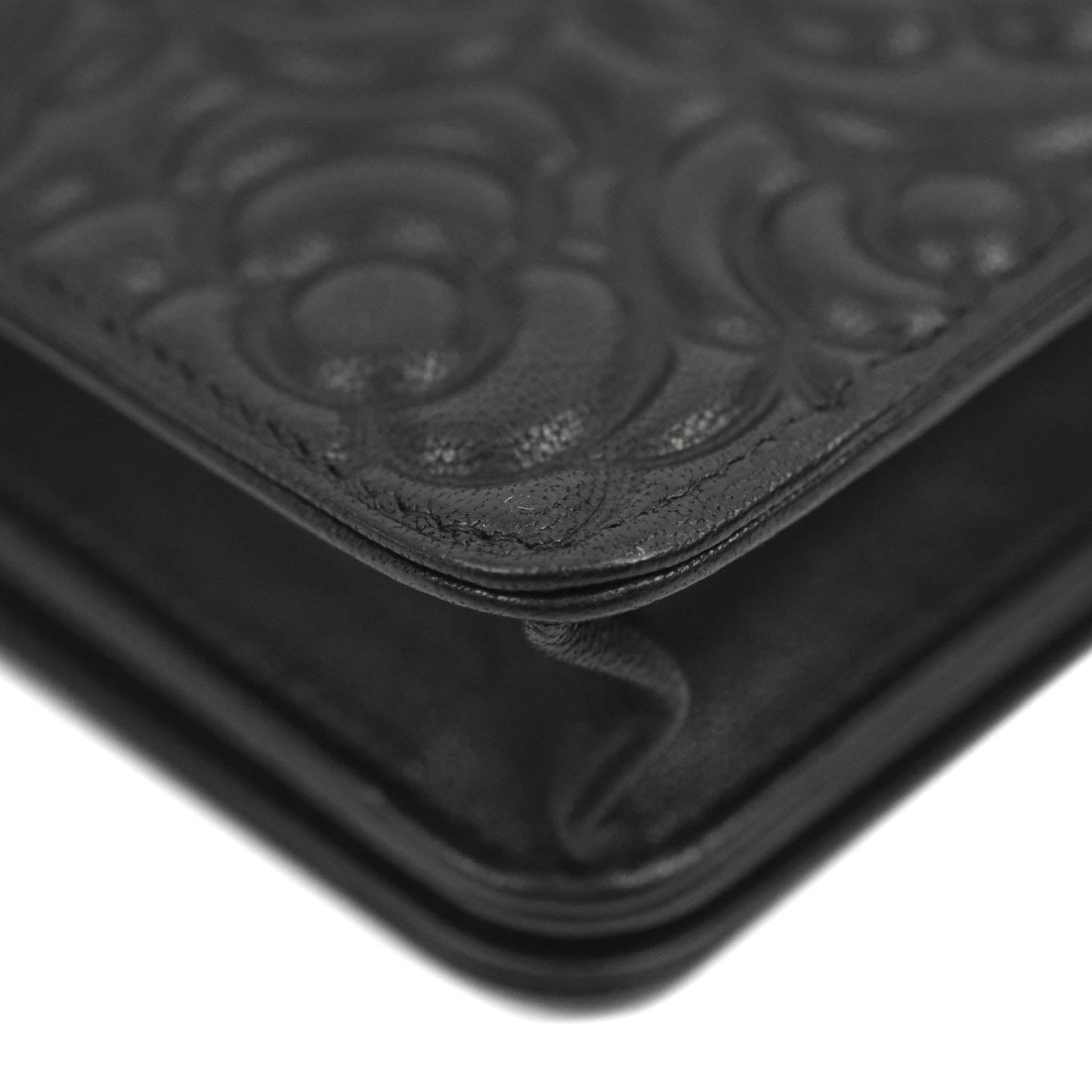 Chanel Camellia Wallet on Chain WOC Black Calfskin Silver Hardware