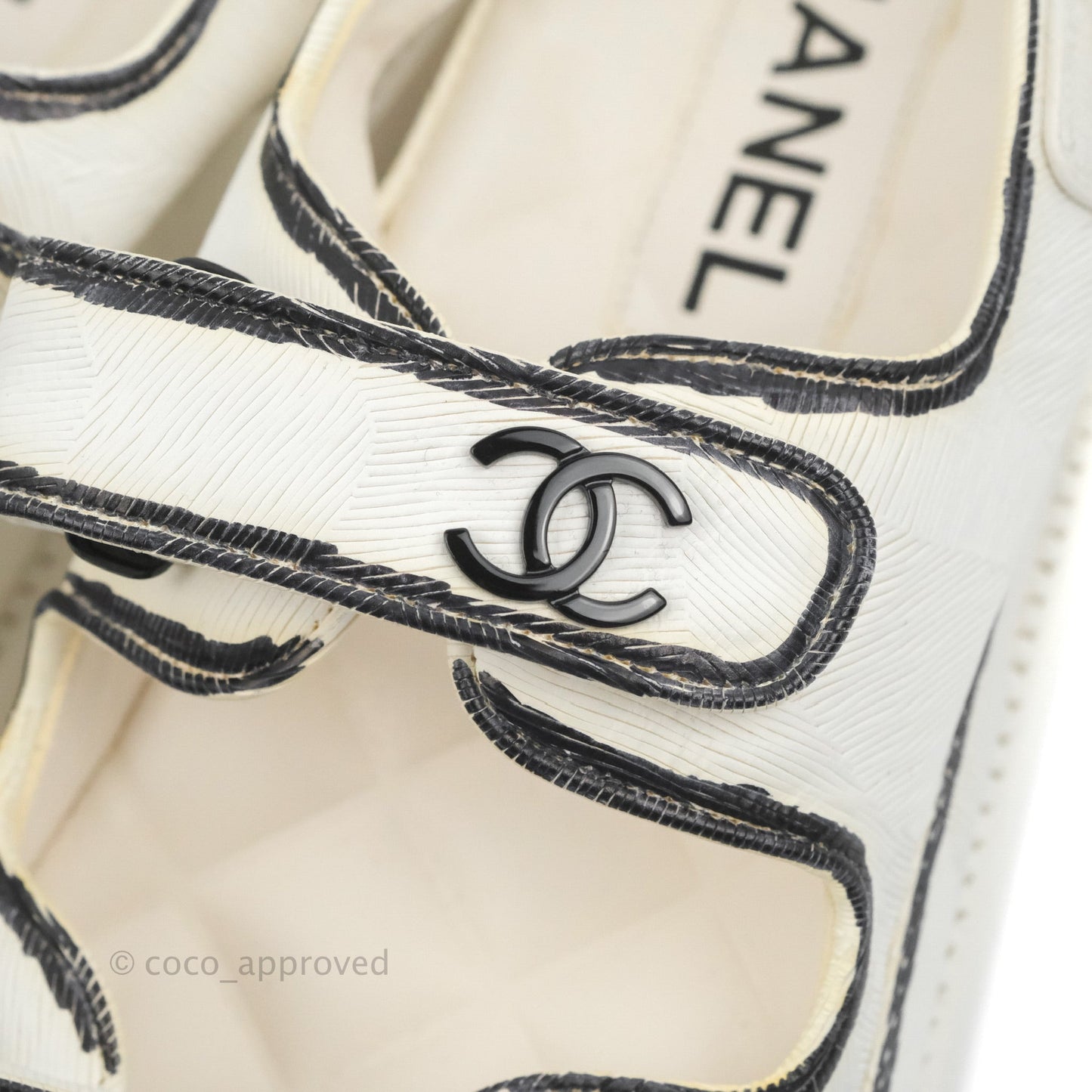 Chanel CC White Black Slide Strap Flat Dad Sandals Size 39